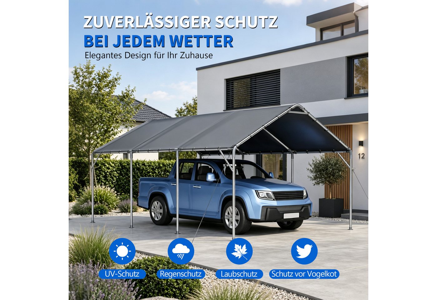 BlingBin Einzelcarport Carport Outdoor 610 x 396 x 308 cm, wasserdichtes Garagenzelt, BxT: 610x396 cm, 196 cm Einfahrtshöhe, (1er Set, 2 St., 610 x 396 x 308 cm), Autozelt und Unterstand für Auto, SUV, Boot und Garten Bild 4