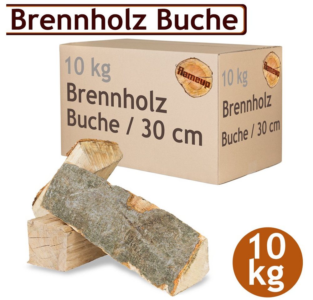 Flameup Kaminholz Brennholz Kaminholz Holz 10 kg Ofen Kamin Kaminofen Grill Buche 30 cm, 10 kg