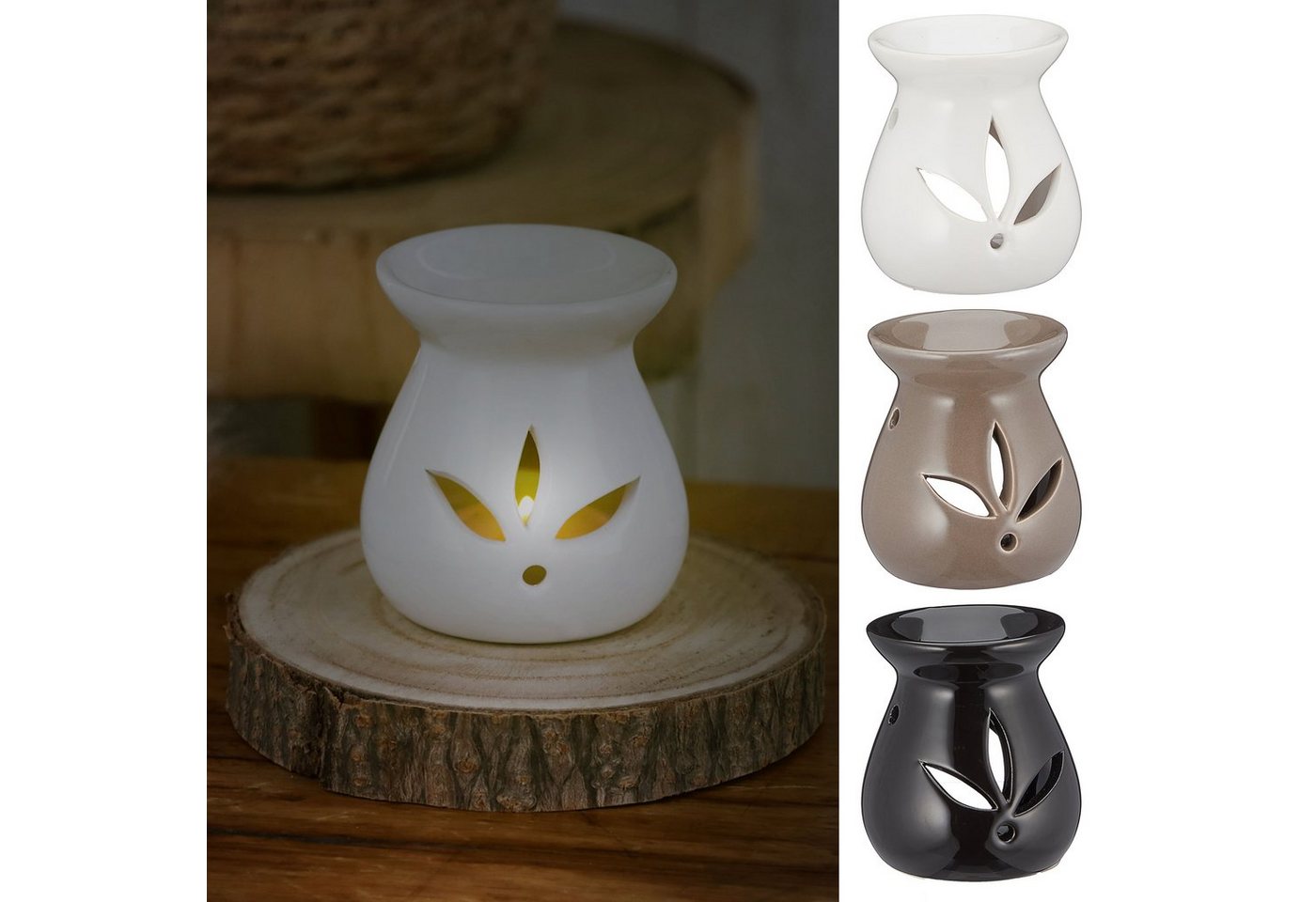 CEPEWA Duftlampe Duftlampe 3er Set Keramik braun schwarz weiß Aromalampe Raumduft