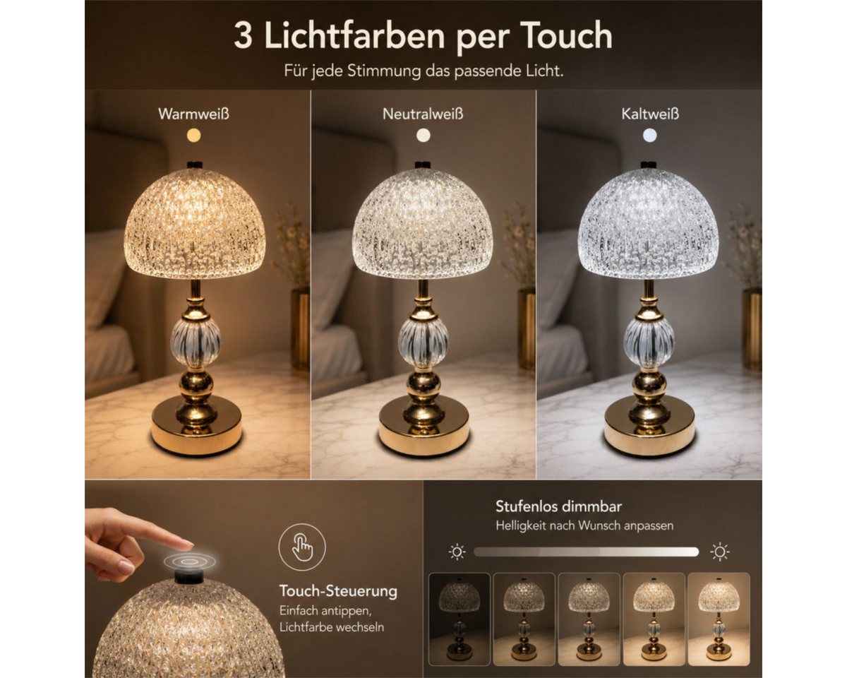 Fyrove LED Nachttischlampe LED Tischlampe,Dimmbare Nachttischlampe mit Touch-Steuerung, Moderne Dekoleuchte für Schlafzimmer und Wohnzimmer, 3 Lichtfarben, Valentinstagsgeschenk,Weihnachtsgeschenk Bild 4