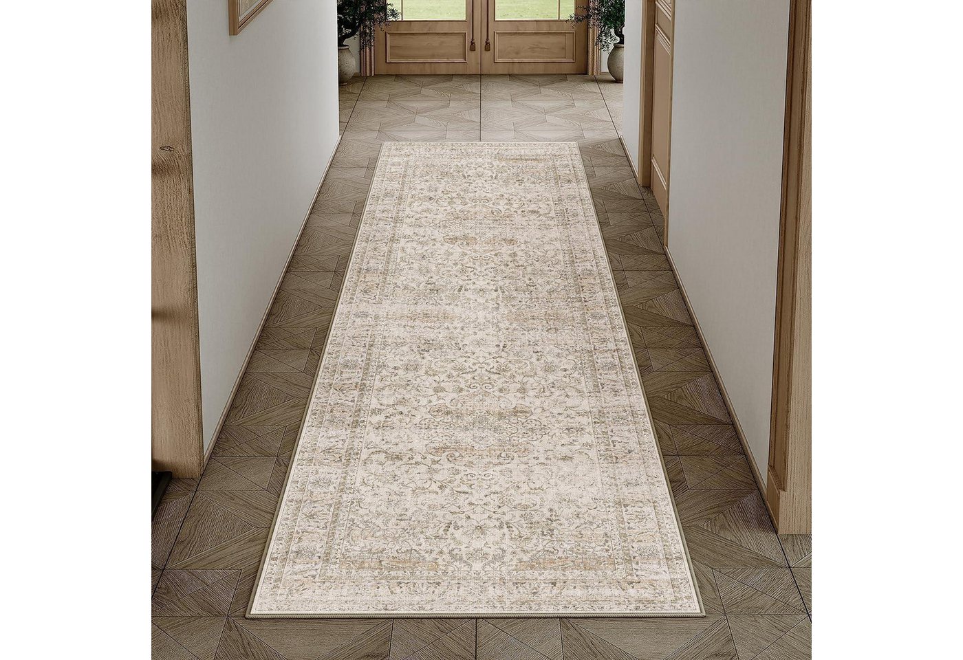 LuxusKollektion Läufer Läufer 60x240cm Beige Vintage Waschbar, rechteckig, Höhe: 5 mm Bild 2