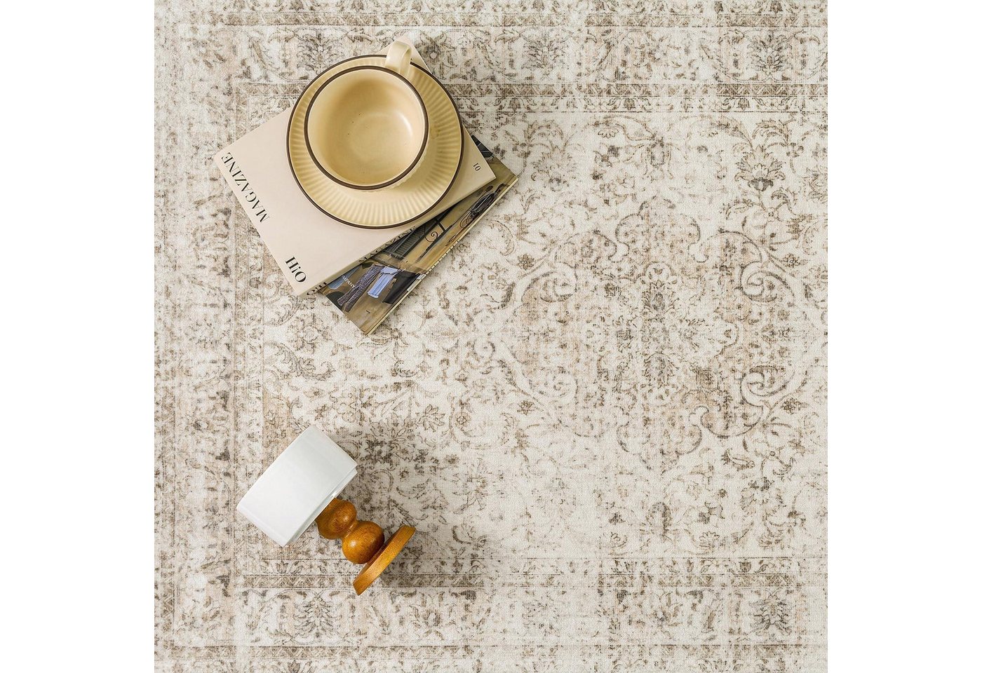 LuxusKollektion Läufer Läufer 60x240cm Beige Vintage Waschbar, rechteckig, Höhe: 5 mm Bild 4