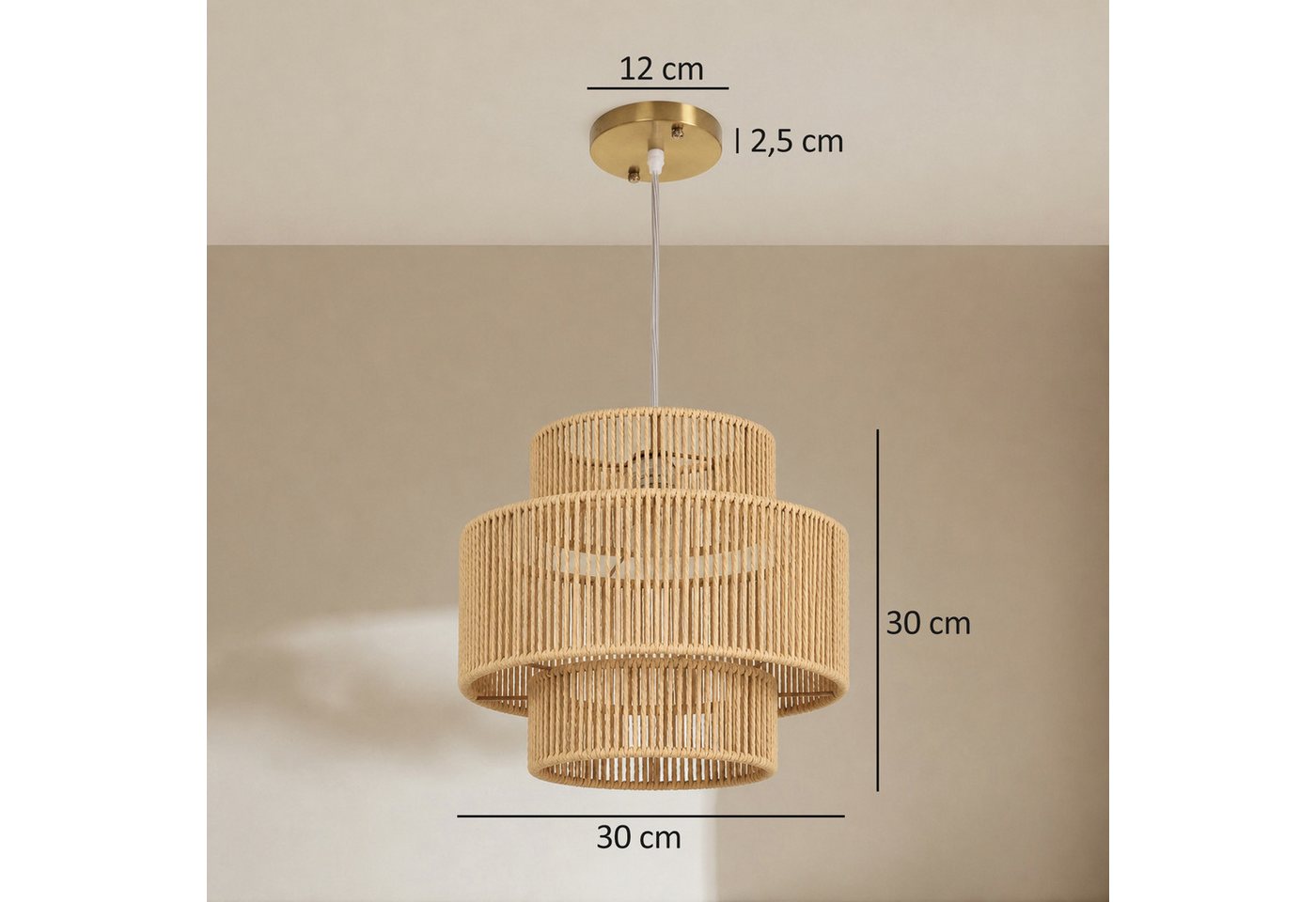 HOMCOM Pendelleuchte Hängelampe mit E27 Fassung, Boho-Stil, Hängeleuchte Deckenlampe, Beleuchtungsfunktionen, Halogenlampe, LED-Lampe usw., für Wohnzimmer, Schlafzimmer, Flur, Braun Bild 4