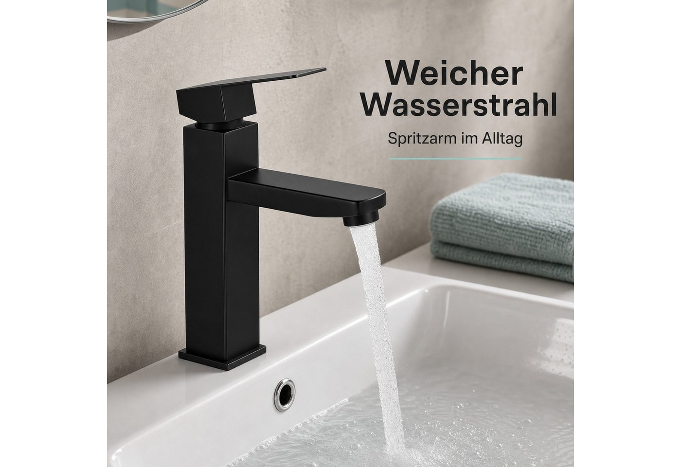 Ledklang Waschtischarmatur Schwarz, Hochdruck Mischbatterie Spülbecken,18.7CM Hochdruck-Armatur aus Edelstahl für Waschbecken & Bad