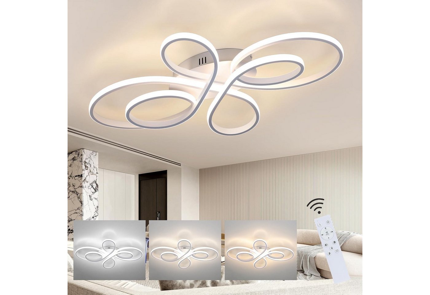 Nettlife LED Deckenleuchte Wohnzimmer Modern Schwarz Fernbedienung Dimmbar 40/66/80/100CM, 3000K-6500K/Dimmbar mit Fernbedienung, LED fest integriert, Kaltweiß, Warmweiß, Neutralweiß, Schlafzimmer, Wohnzimmer, Büro, Arbeitszimmer, Küche Bild 4