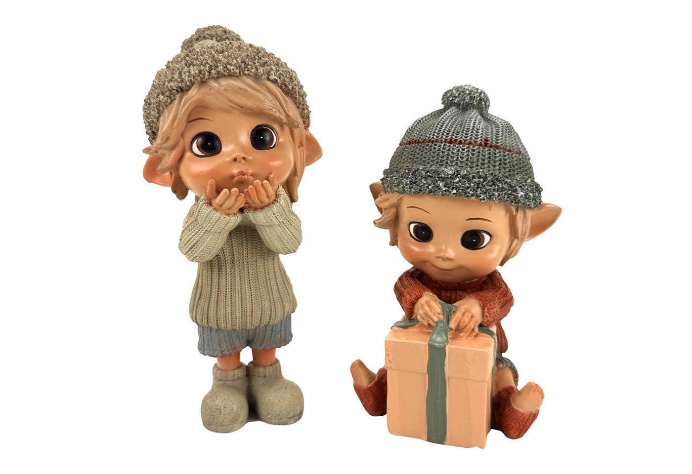 Online-Fuchs Gartenfigur für außen - 2 süße Elfenjungen mit Geschenk - Weihnachtsdeko outdoor, (für den Innen- und Außenbereich, wetterfest), mit großen, glänzenden Glubschaugen und süßen Gesichtsausdruck