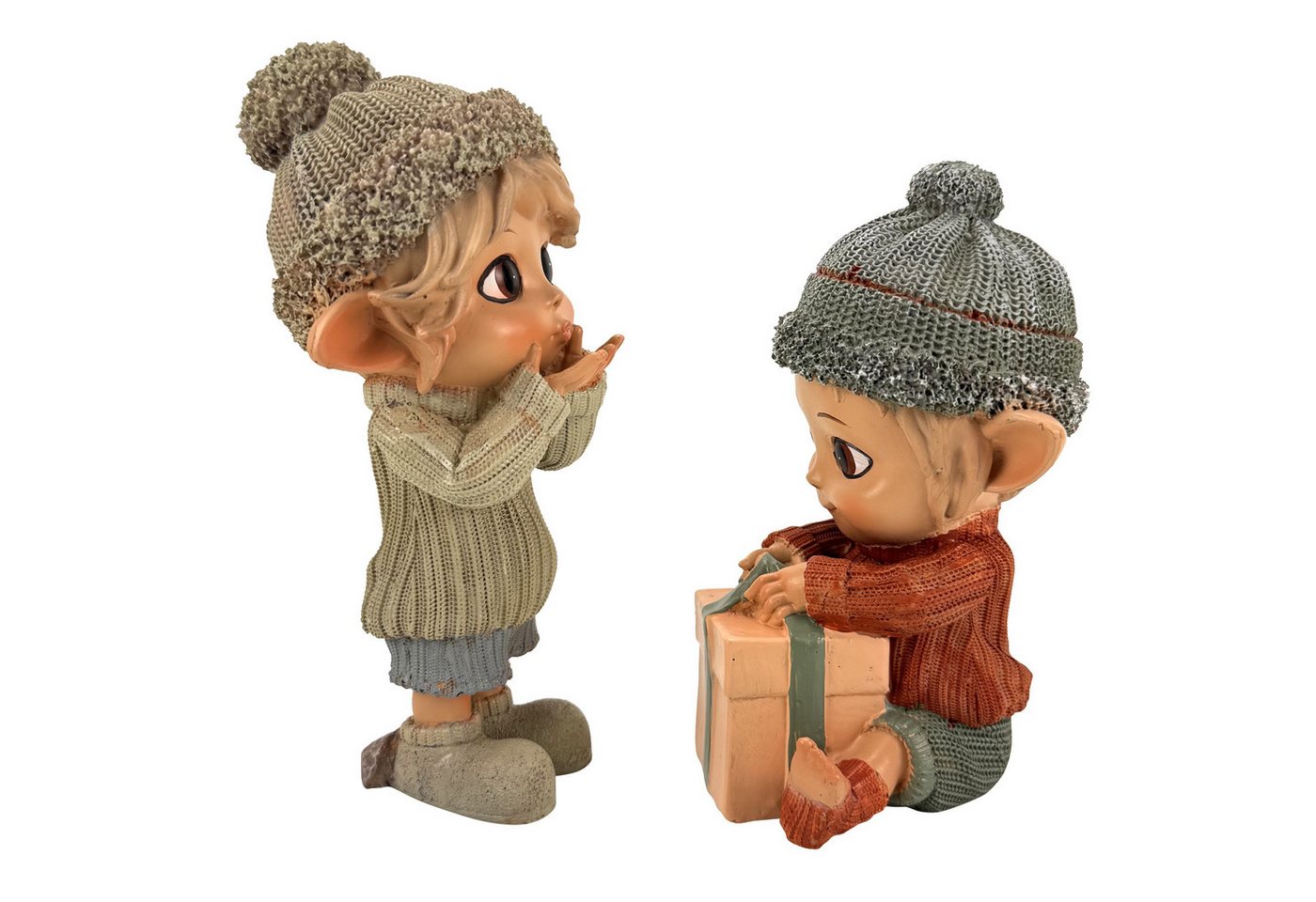 Online-Fuchs Gartenfigur für außen - 2 süße Elfenjungen mit Geschenk - Weihnachtsdeko outdoor, (für den Innen- und Außenbereich, wetterfest), mit großen, glänzenden Glubschaugen und süßen Gesichtsausdruck Bild 5