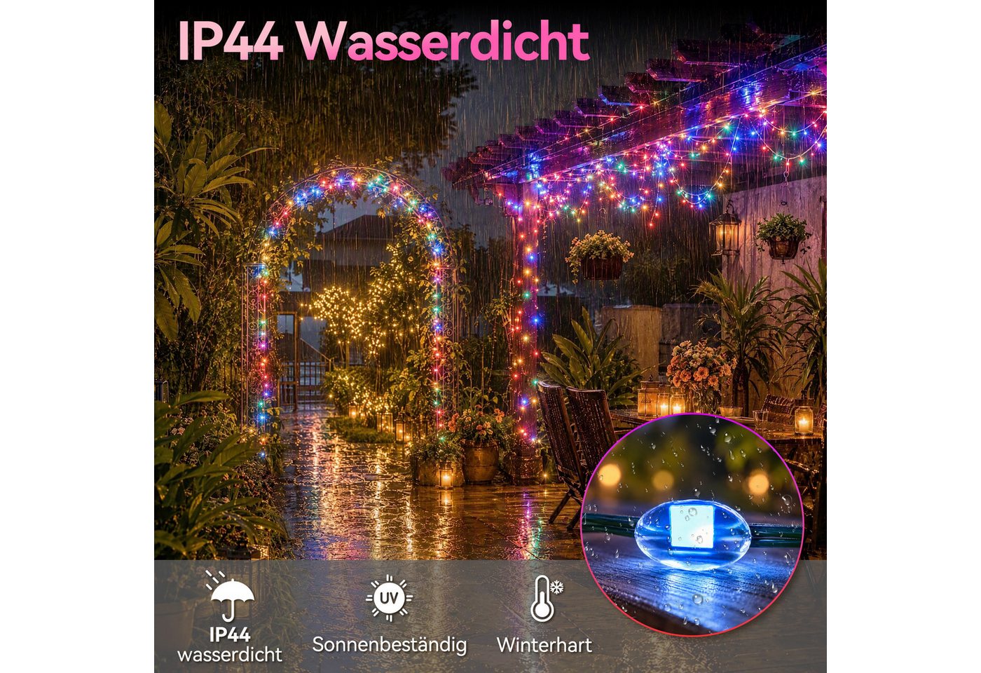 FIVMEN LED-Lichterkette LED-Lichterkette aus Kupferdraht 8 Modi mit Fernbedienung, Timer, dimmbar, Wasserdicht für Weihnachtsdeko, Innen, Außen, Deko DIY Bild 5