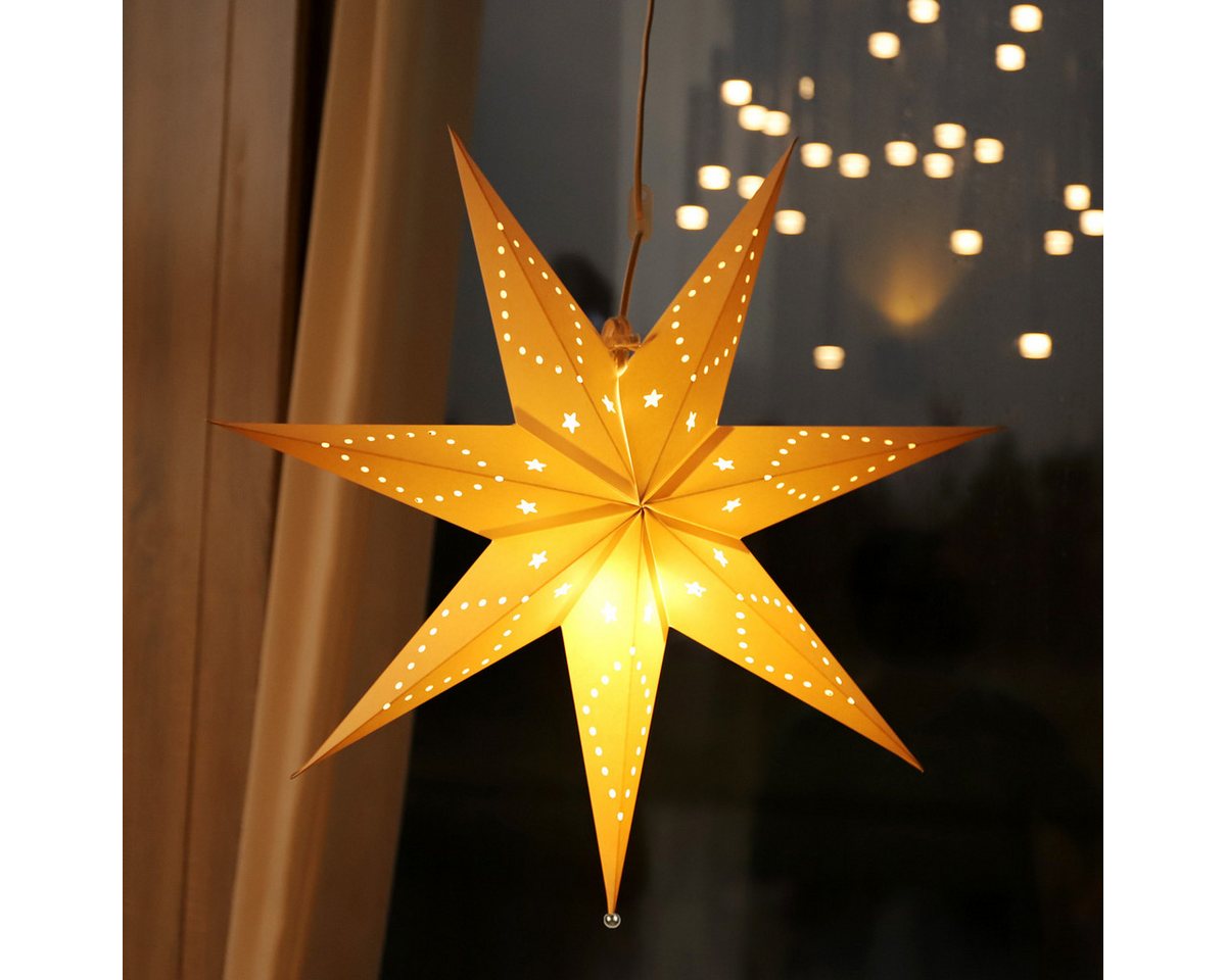 Salcar LED Stern LED Dekolicht Weihnachtsstern Papierstern-Lichterkette Beleuchtete, 55cm Hängender-LED-Stern, Dekoration Sterne Warmweiß 55cm Bild 4