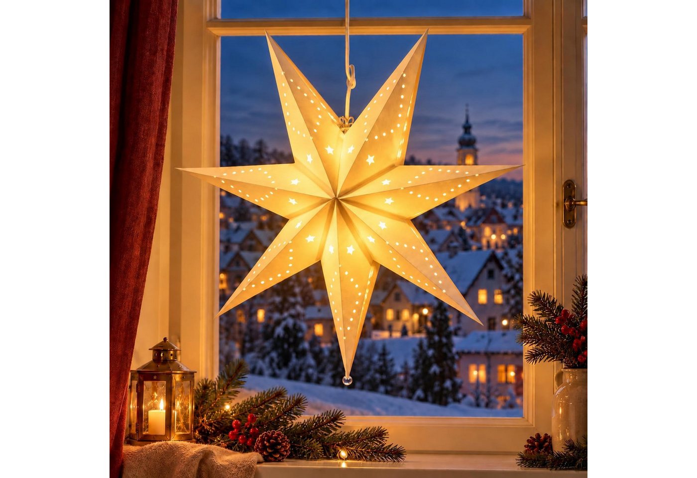 Salcar LED Stern LED Dekolicht Weihnachtsstern Papierstern-Lichterkette Beleuchtete, 55cm Hängender-LED-Stern, Dekoration Sterne Warmweiß 55cm Bild 5