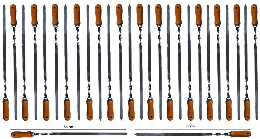 walexo Grillspieß Grillspieße Schaschlikspieße Edelstahl 550x10x2mm mit Holzgriff (28-St)