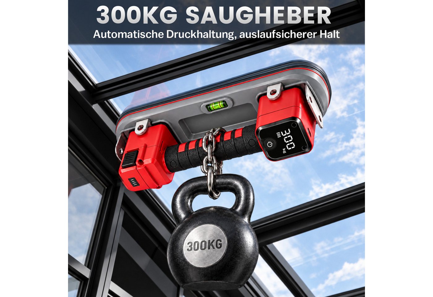 XERSEK Saugheber 2 Stück Akku Saugheber mit 3×4,0Ah Akku, LCD Anzeige, 300KG Tragkraft, 2-tlg.], 26x10 cm Elektrischer Saugnapf Vakuumheber Glassauger, Plattenheber für Glas Fliesen Holz Betonwände