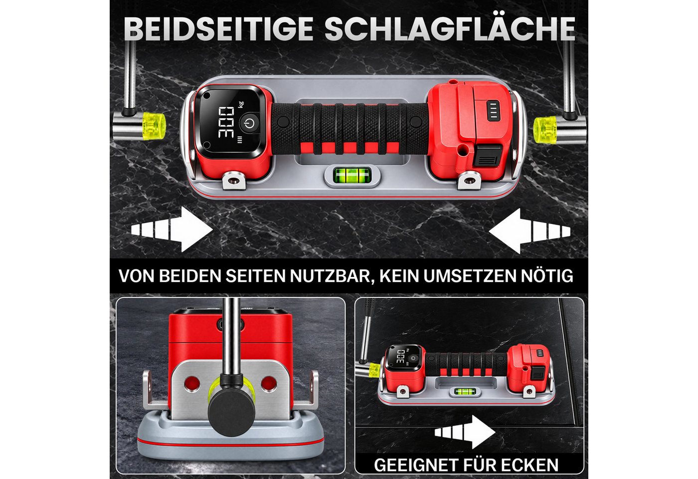 XERSEK Saugheber 2 Stück Akku Saugheber mit 3×4,0Ah Akku, LCD Anzeige, 300KG Tragkraft, 2-tlg.], 26x10 cm Elektrischer Saugnapf Vakuumheber Glassauger, Plattenheber für Glas Fliesen Holz Betonwände Bild 3