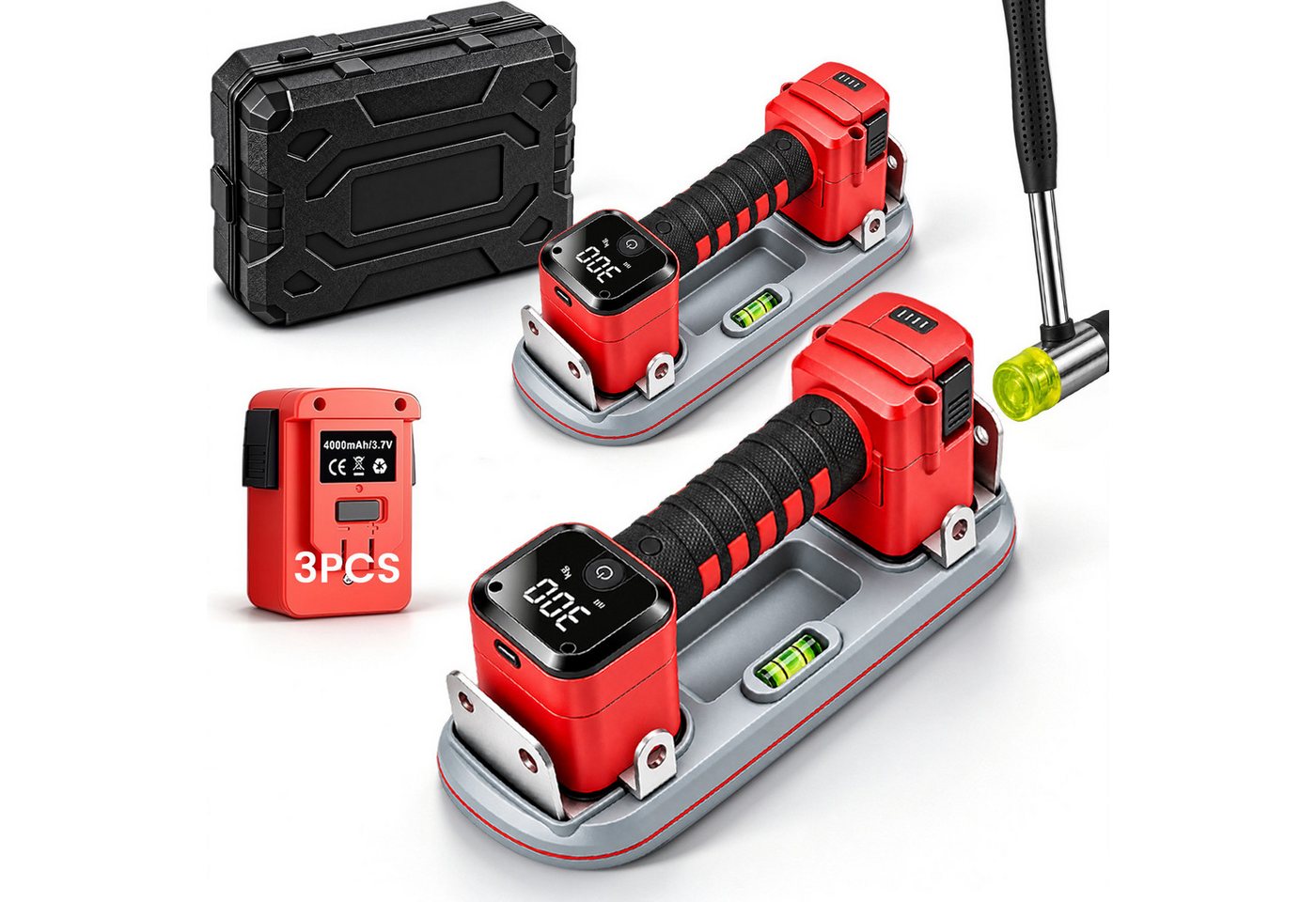 XERSEK Saugheber 2 Stück Akku Saugheber mit 3×4,0Ah Akku, LCD Anzeige, 300KG Tragkraft, 2-tlg.], 26x10 cm Elektrischer Saugnapf Vakuumheber Glassauger, Plattenheber für Glas Fliesen Holz Betonwände Bild 5