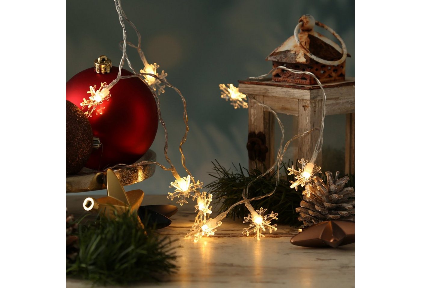 MARELIDA LED-Lichterkette Schneeflocken 2m Deko Winter Weihnachtsbeleuchtung Timer für Innen, 10-flammig Bild 2