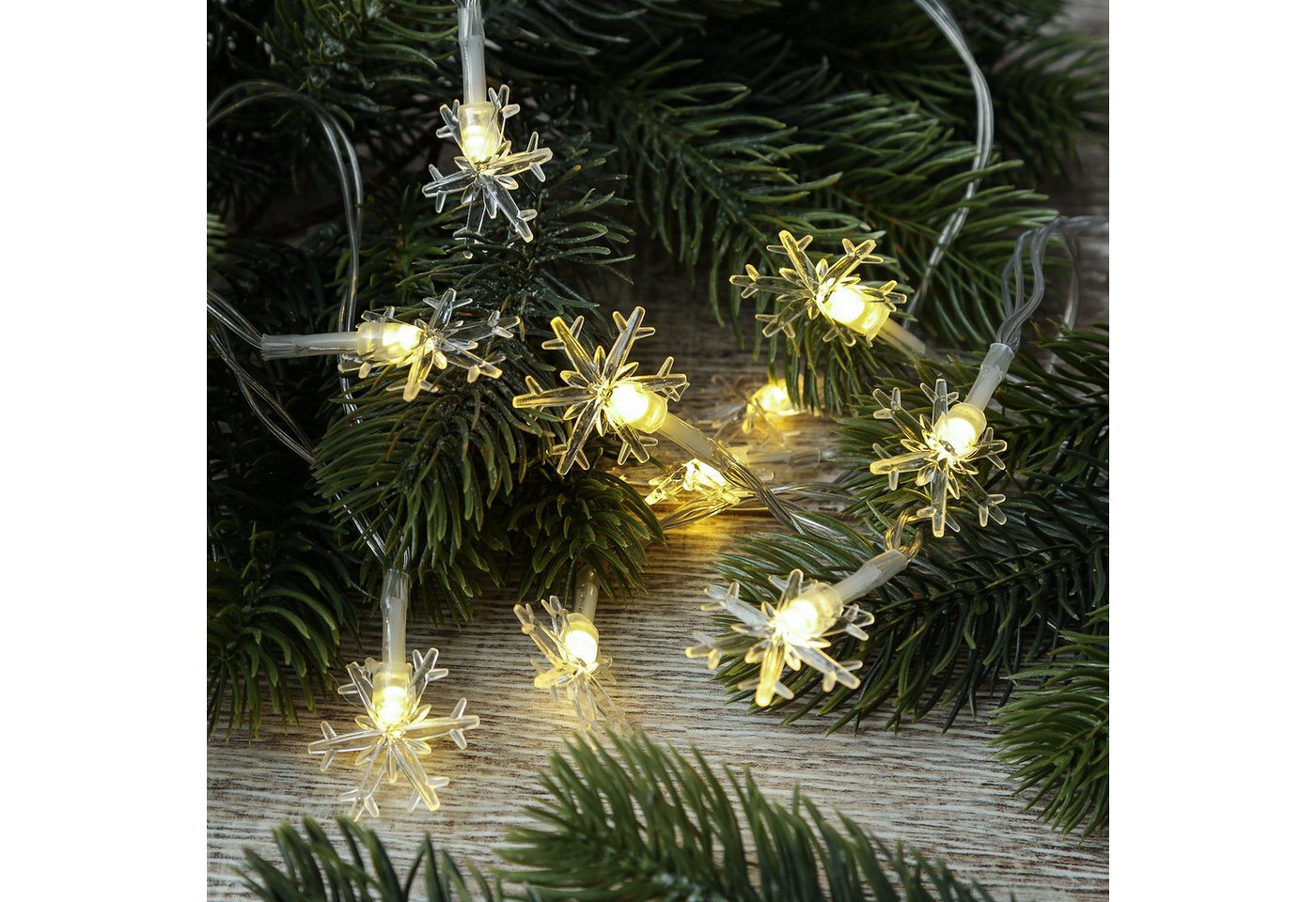 MARELIDA LED-Lichterkette Schneeflocken 2m Deko Winter Weihnachtsbeleuchtung Timer für Innen, 10-flammig Bild 3