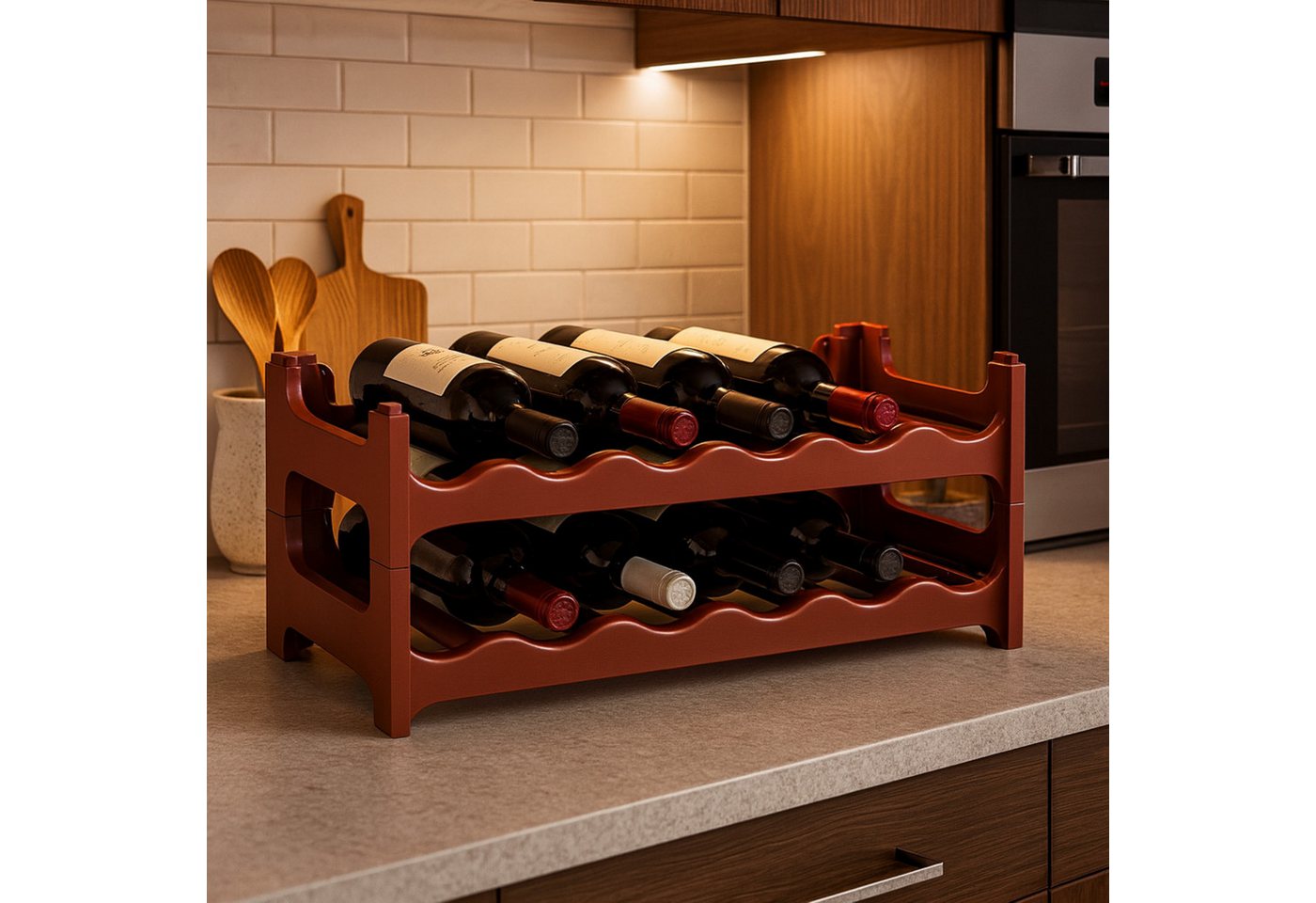 BURI Flaschenregal Weinregal stapelbar für 6 Flaschen Braun erweiterbar Getränkeregal Bild 4