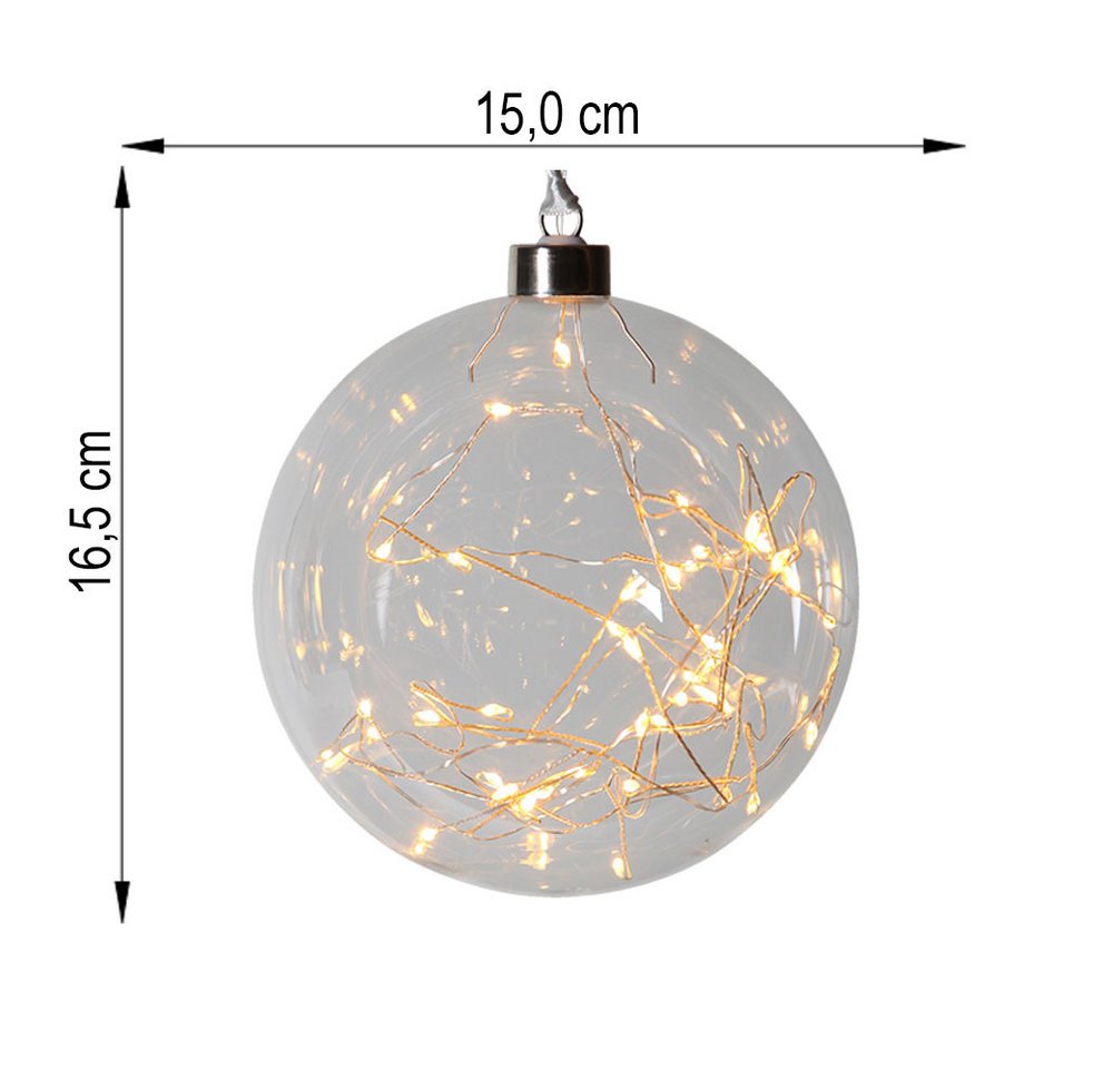 EGLO LED Dekolicht, LED-Leuchtmittel fest verbaut, Warmweiß, LED Fensterdekoration Weihnachtsbeleuchtung Kugel Glas klar D 15 cm