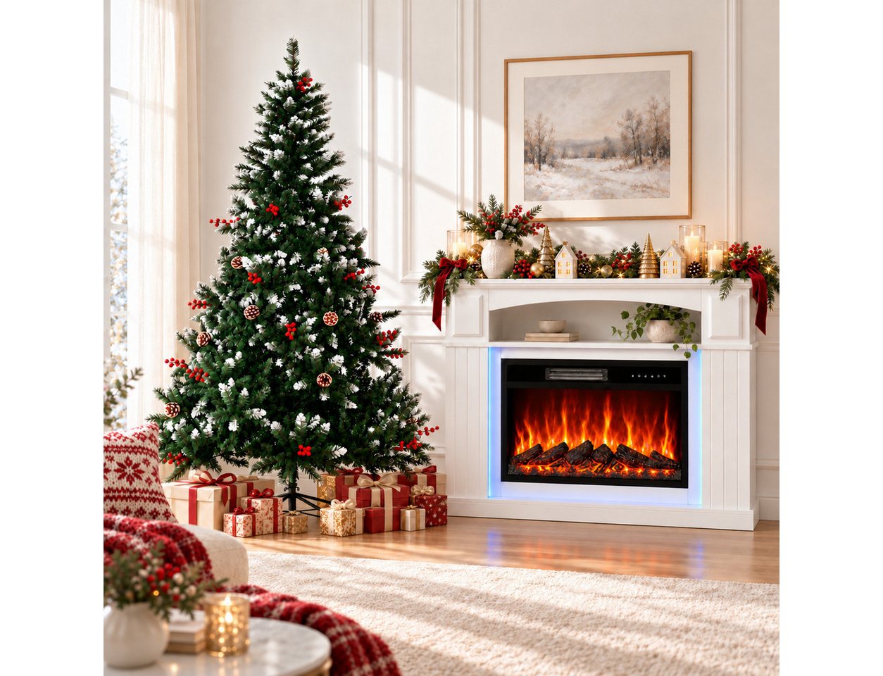 HOMAVO Elektrokamin mit Schrank, 23", 1000/2000W Heizung, 3D-Flammeneffekt, Schrankgröße: 100 × 26 × 87 cm, wahlweise mit Weihnachtsbaum Bild 5