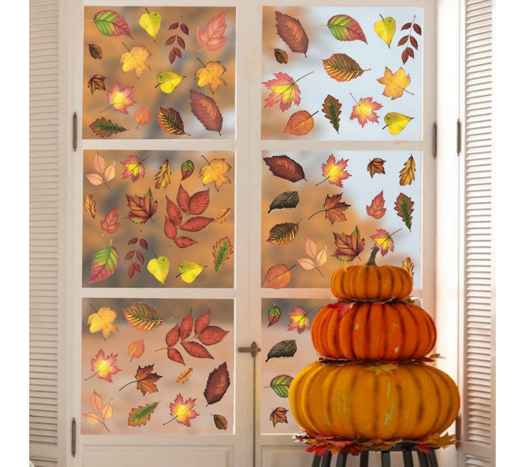 Bomiclss Fensterfolie Fensterbilder Herbst, Herbstdeko,Erntedankfest Fensterbilder, Selbstklebend Herbst Deko Aufklebe, für Fenster Kinderzimmer Cafés Halloween Party Bild 3