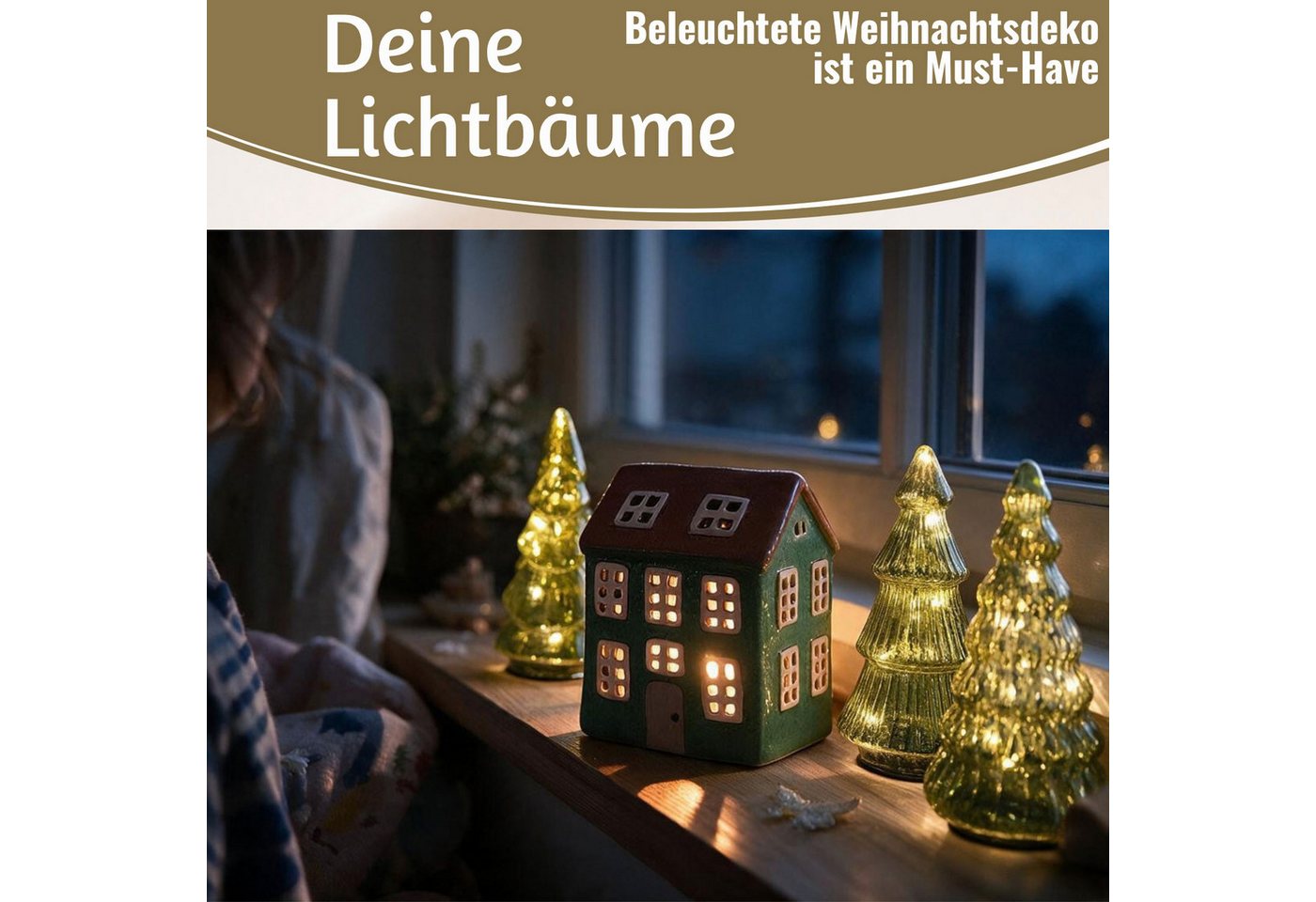 LS-LebenStil Lichterkette 3 Glas Tannenbaum 8 LED 15cm Grün Set Weihnachtsbaum Beleuchtet Timer, 8-flammig, Xmas Dekolicht Fensterdekoration Weihnachtsbeleuchtung Weihnachtsdeko