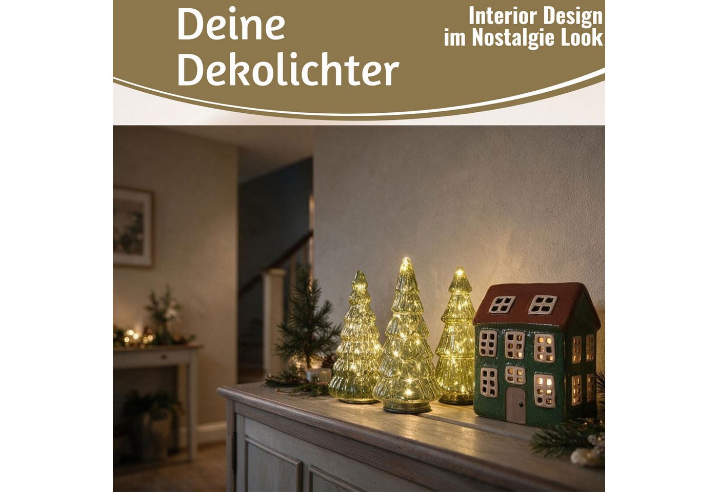 LS-LebenStil Lichterkette 3 Glas Tannenbaum 8 LED 15cm Grün Set Weihnachtsbaum Beleuchtet Timer, 8-flammig, Xmas Dekolicht Fensterdekoration Weihnachtsbeleuchtung Weihnachtsdeko Bild 4