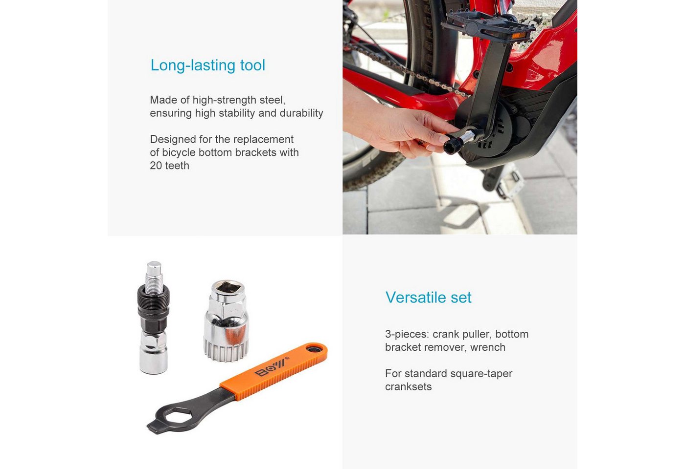 Intirilife Kurbelabzieher Kurbelabzieher Set Fahrrad Werkzeug Reparaturset Reparaturkit, 3-teiliges Fahrrad Kurbelabzieher Set Bild 2
