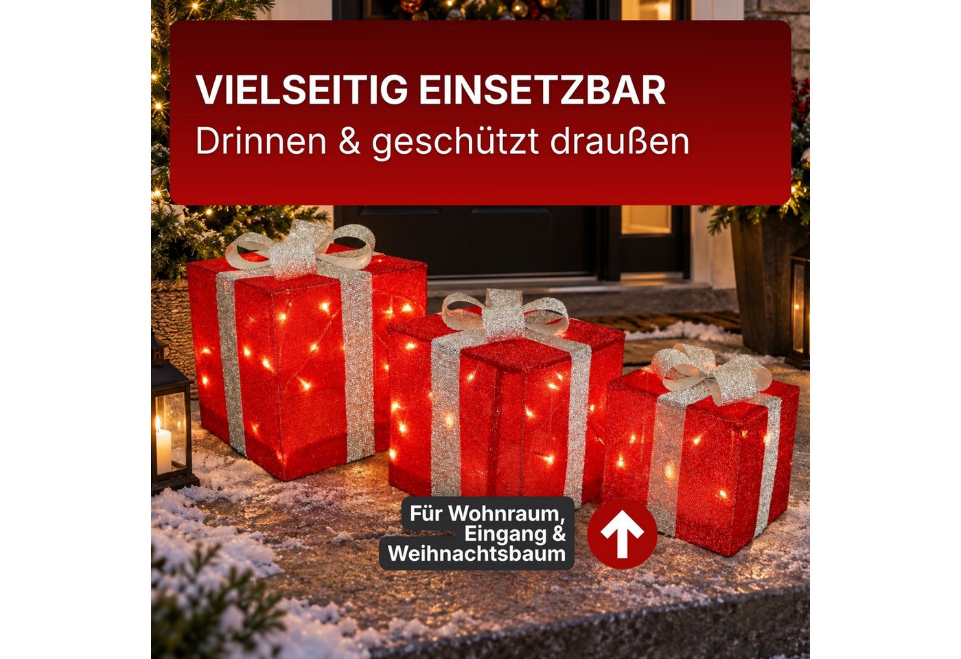 Gartenpirat LED Dekofigur Geschenkboxen mit Schleife 3er-Set Weihnachtsdeko außen innen Timer, Warmweiß/Rot, Timer-und Schalter-Funktion: Schalter mit 3 Funktionen (ON/OFF/TIMER) Bild 4