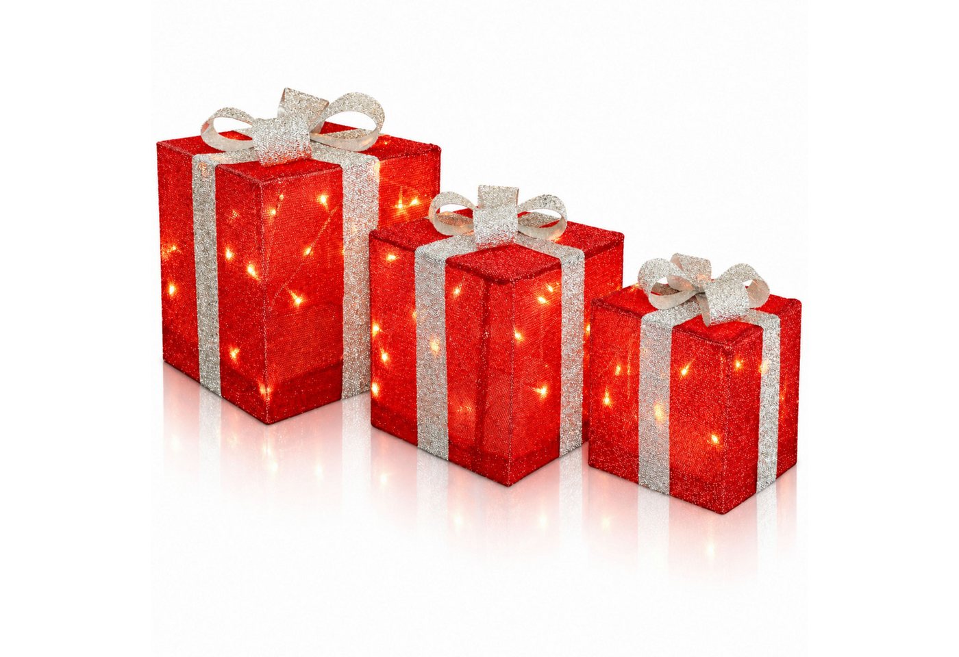 Gartenpirat LED Dekofigur Geschenkboxen mit Schleife 3er-Set Weihnachtsdeko außen innen Timer, Warmweiß/Rot, Timer-und Schalter-Funktion: Schalter mit 3 Funktionen (ON/OFF/TIMER) Bild 5