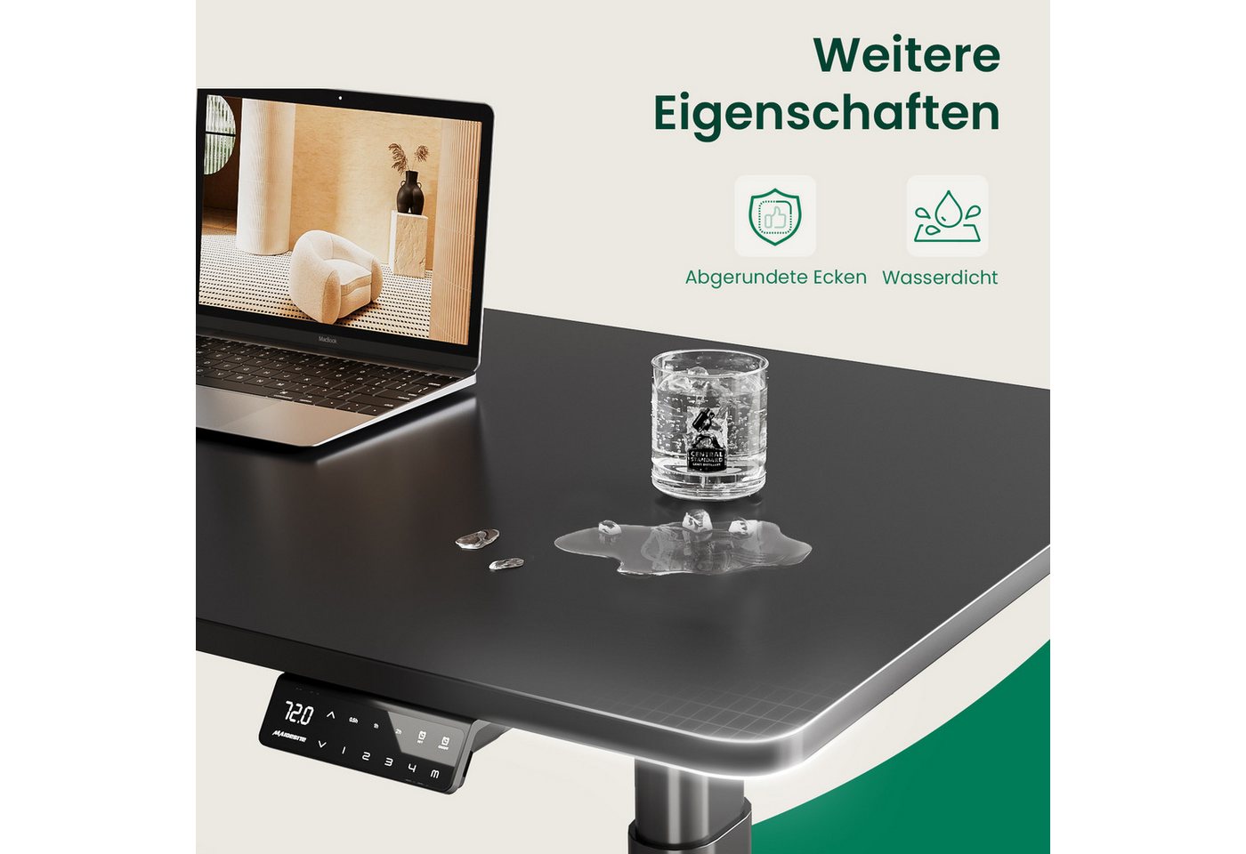 MAIDESITE Tischplatte für höhenverstellbare Schreibtische, Esstische & Gaming, 120x60 cm – 25 mm dick, Vintagebraun, robust Bild 2