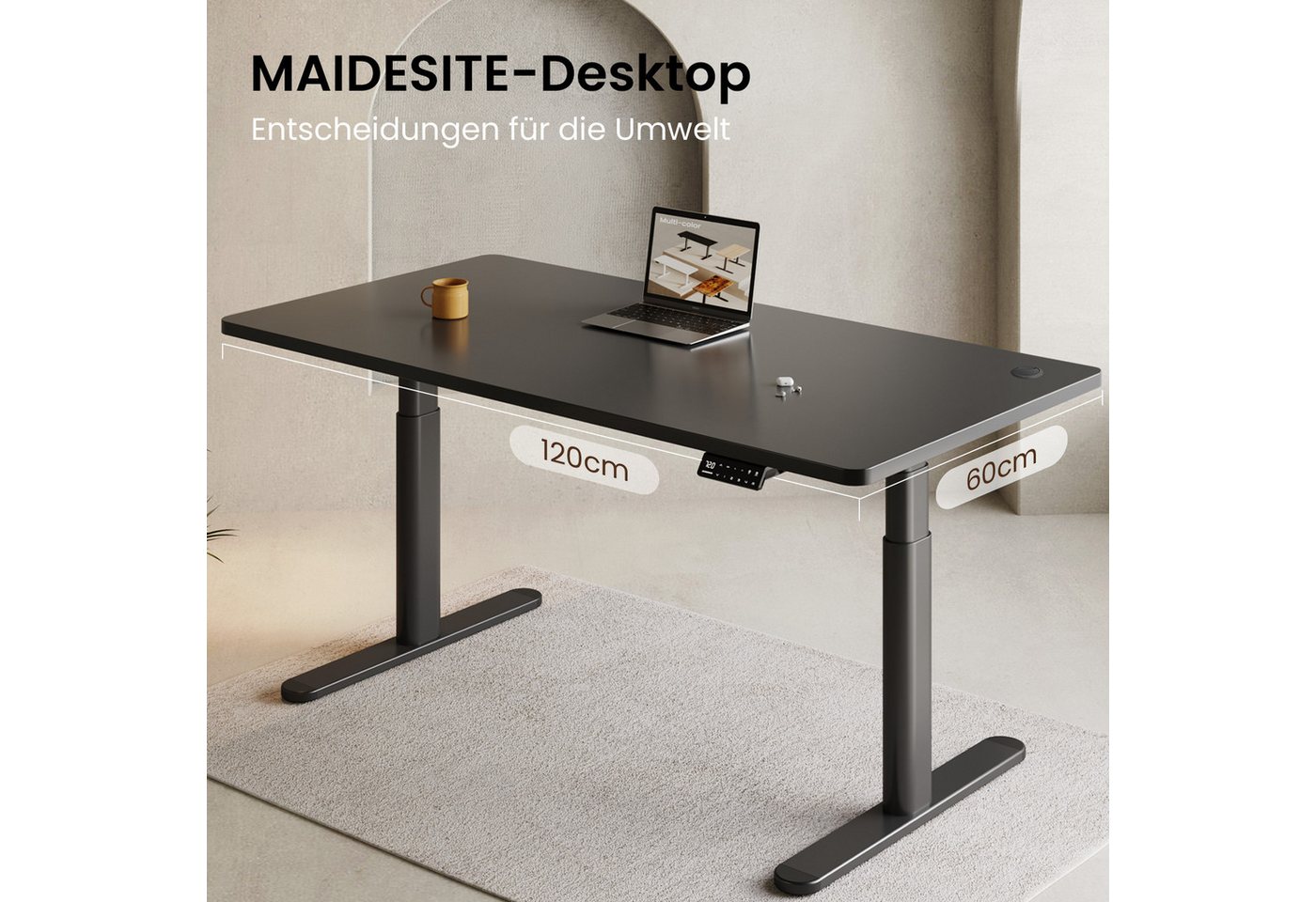 MAIDESITE Tischplatte für höhenverstellbare Schreibtische, Esstische & Gaming, 120x60 cm – 25 mm dick, Vintagebraun, robust Bild 4