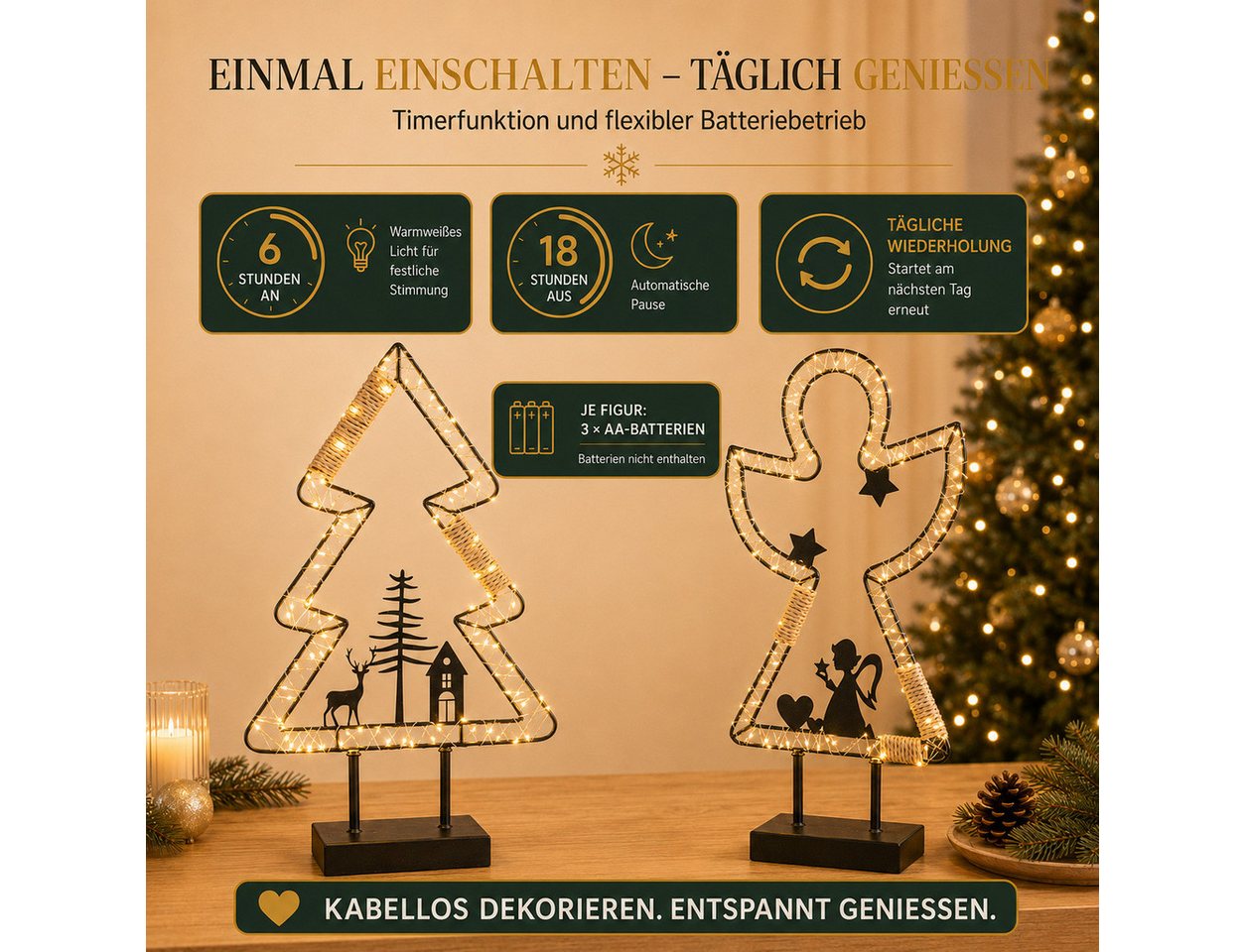 formano LED Dekolicht LED Weihnachtsdeko 2er Set Engel & Tanne, 50 cm, 102 LEDs je Figur, LED fest integriert