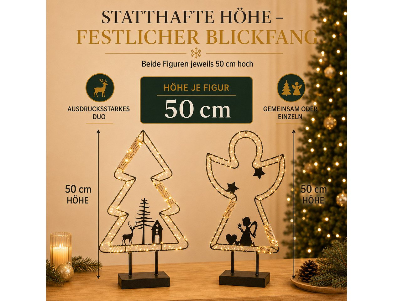 formano LED Dekolicht LED Weihnachtsdeko 2er Set Engel & Tanne, 50 cm, 102 LEDs je Figur, LED fest integriert Bild 3