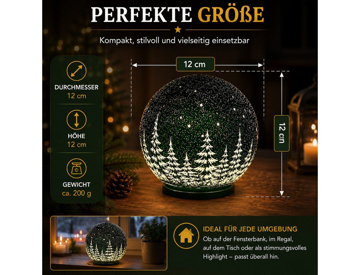 formano LED Dekolicht LED Deko Kugel 12 cm Grün Timer 6/18h Sternendekor warmweißem Licht, LED fest integriert
