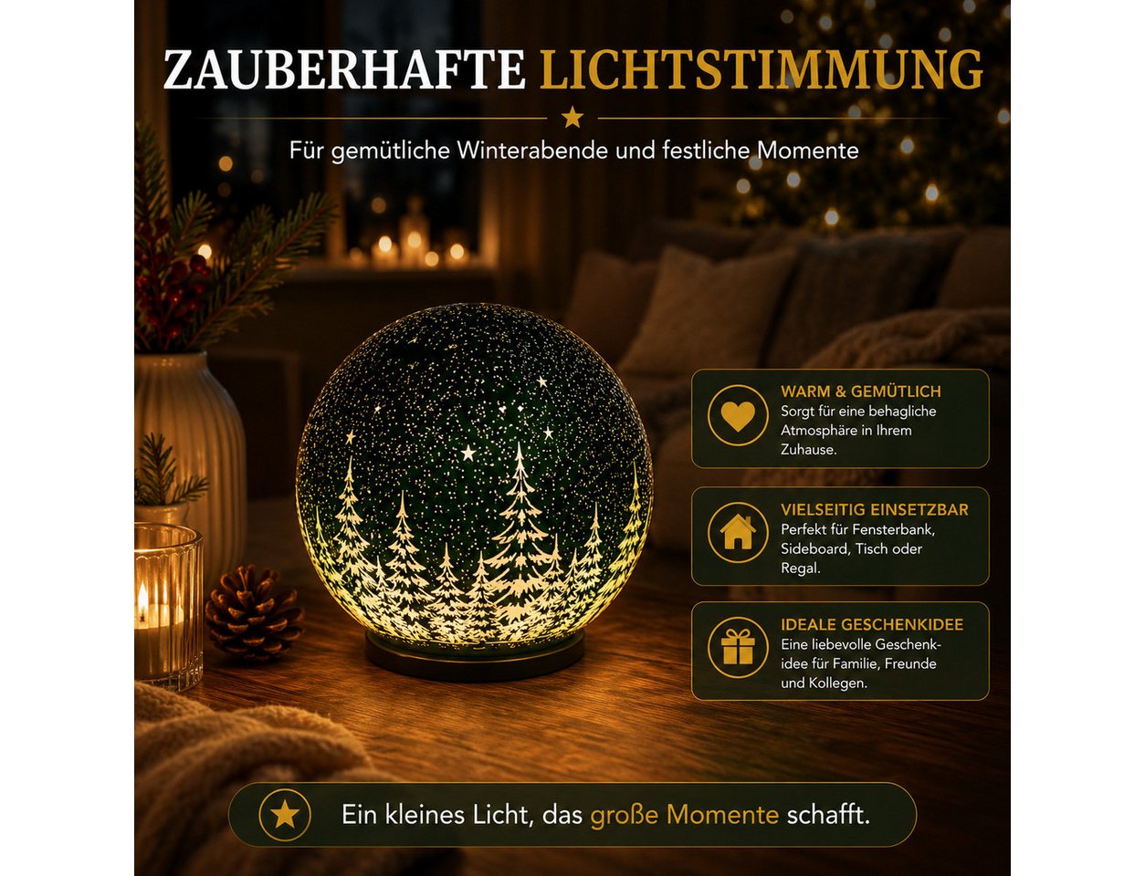 formano LED Dekolicht LED Deko Kugel 12 cm Grün Timer 6/18h Sternendekor warmweißem Licht, LED fest integriert Bild 3