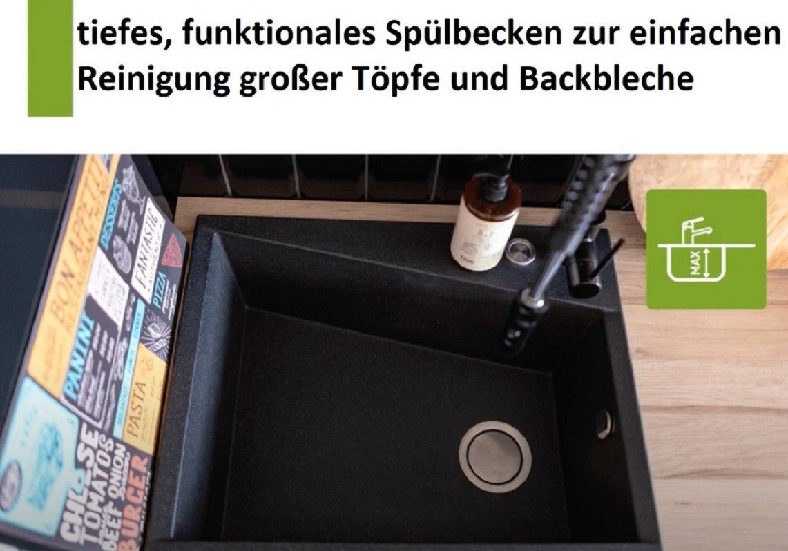 KOLMAN Küchenspüle Einzelbecken Margarita Granitspüle, Rechteckig, 49/79 cm, Beige, Space Saving Siphon GRATIS