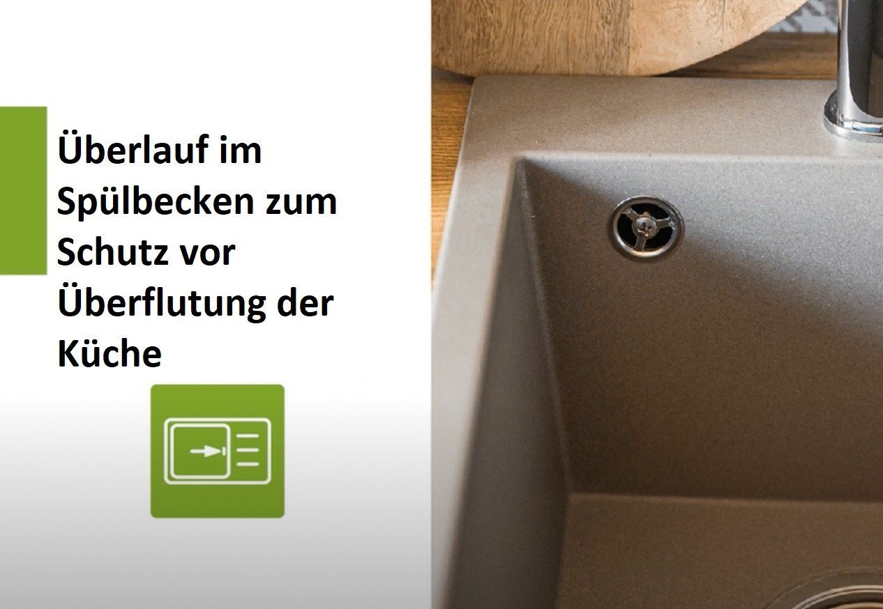 KOLMAN Küchenspüle Einzelbecken Margarita Granitspüle, Rechteckig, 49/79 cm, Beige, Space Saving Siphon GRATIS Bild 2