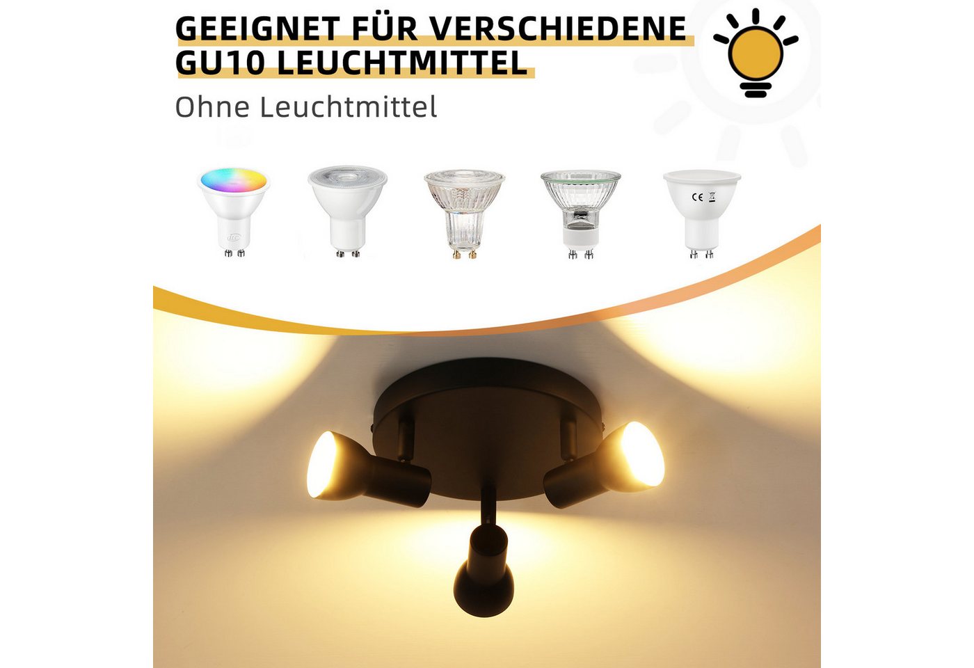 Nettlife Deckenstrahler Schwarz Innen GU10 Deckenspot 1/2/3/6 Flammig Flur Modern Metall, Schwenkbar 350°, LED wechselbar, Deckenspots für Schlafzimmer Wohnzimmer Küche Bild 3