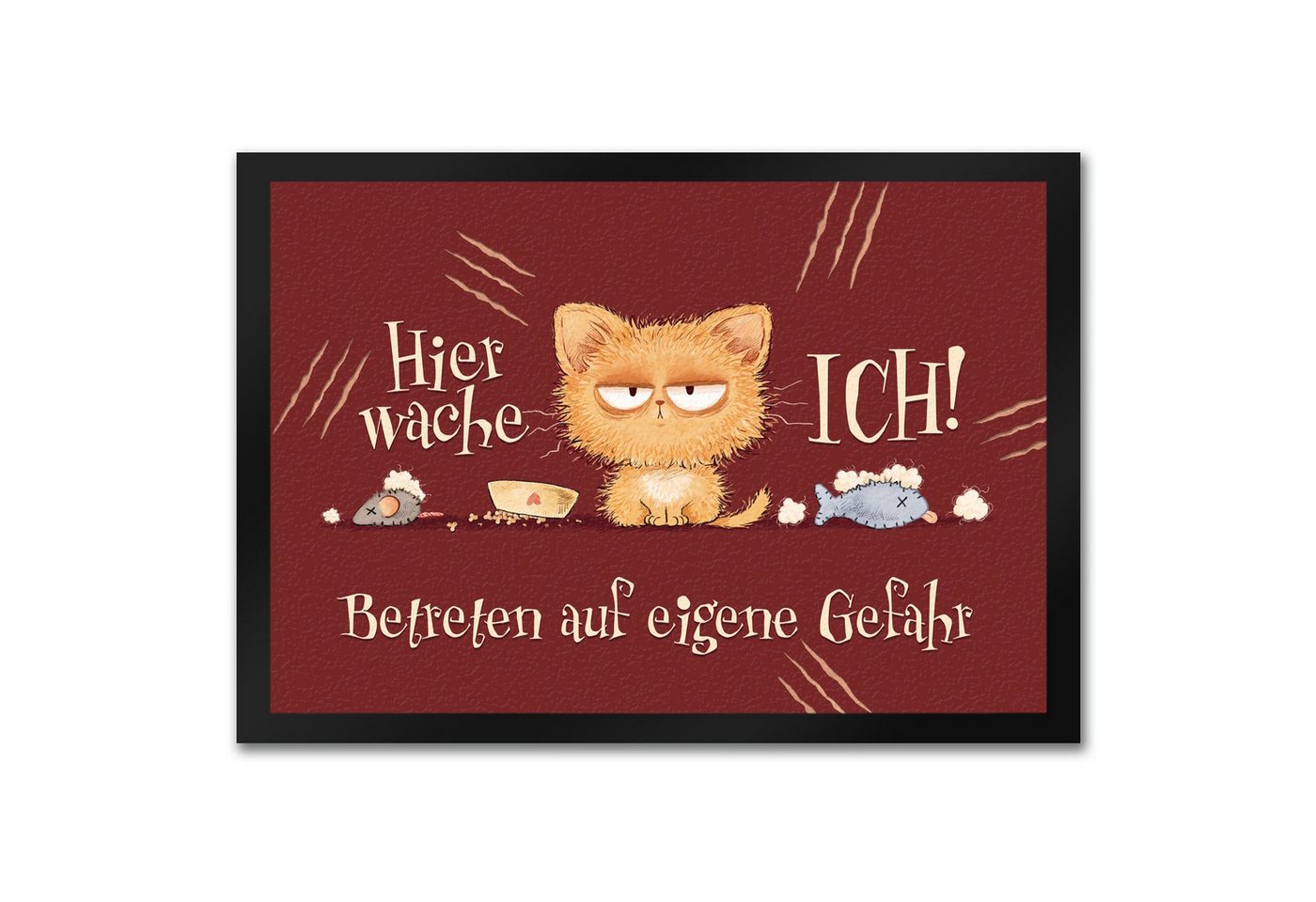 speecheese Fußmatte Katze Fußmatte in 35x50 cm mit Spruch Hier wache ich Eigene Gefahr