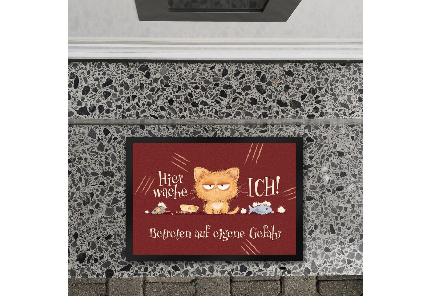 speecheese Fußmatte Katze Fußmatte in 35x50 cm mit Spruch Hier wache ich Eigene Gefahr Bild 2