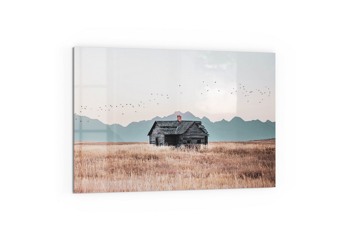 DEQORI Küchenrückwand 'Stille Feldhütte', Glas Spritzschutz Badrückwand Herdblende Bild 4