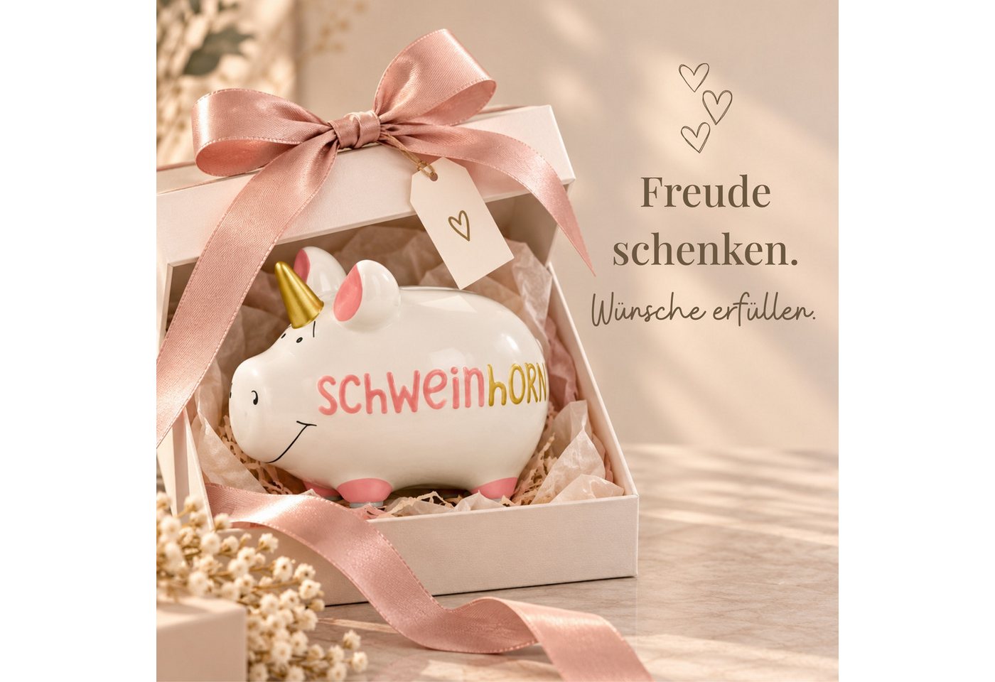 matches21 HOME & HOBBY Bilderrahmen Lustige Spardose Sparschwein Schwein-Horn bunt 12,5 cm, Keramik Kinder Erwachsenen Sparbüchse - Gummistopfen zum Öffnen