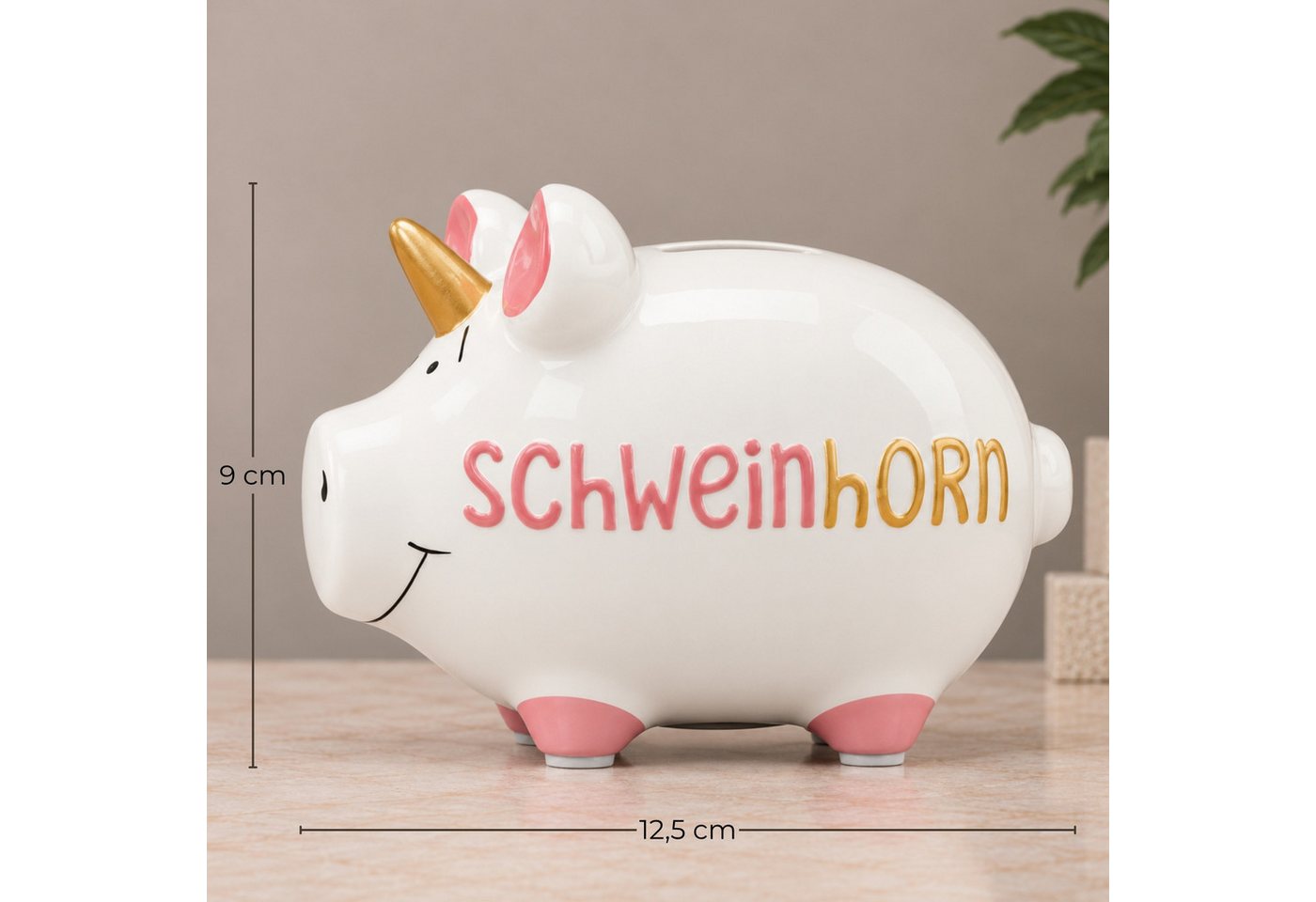 matches21 HOME & HOBBY Bilderrahmen Lustige Spardose Sparschwein Schwein-Horn bunt 12,5 cm, Keramik Kinder Erwachsenen Sparbüchse - Gummistopfen zum Öffnen Bild 5