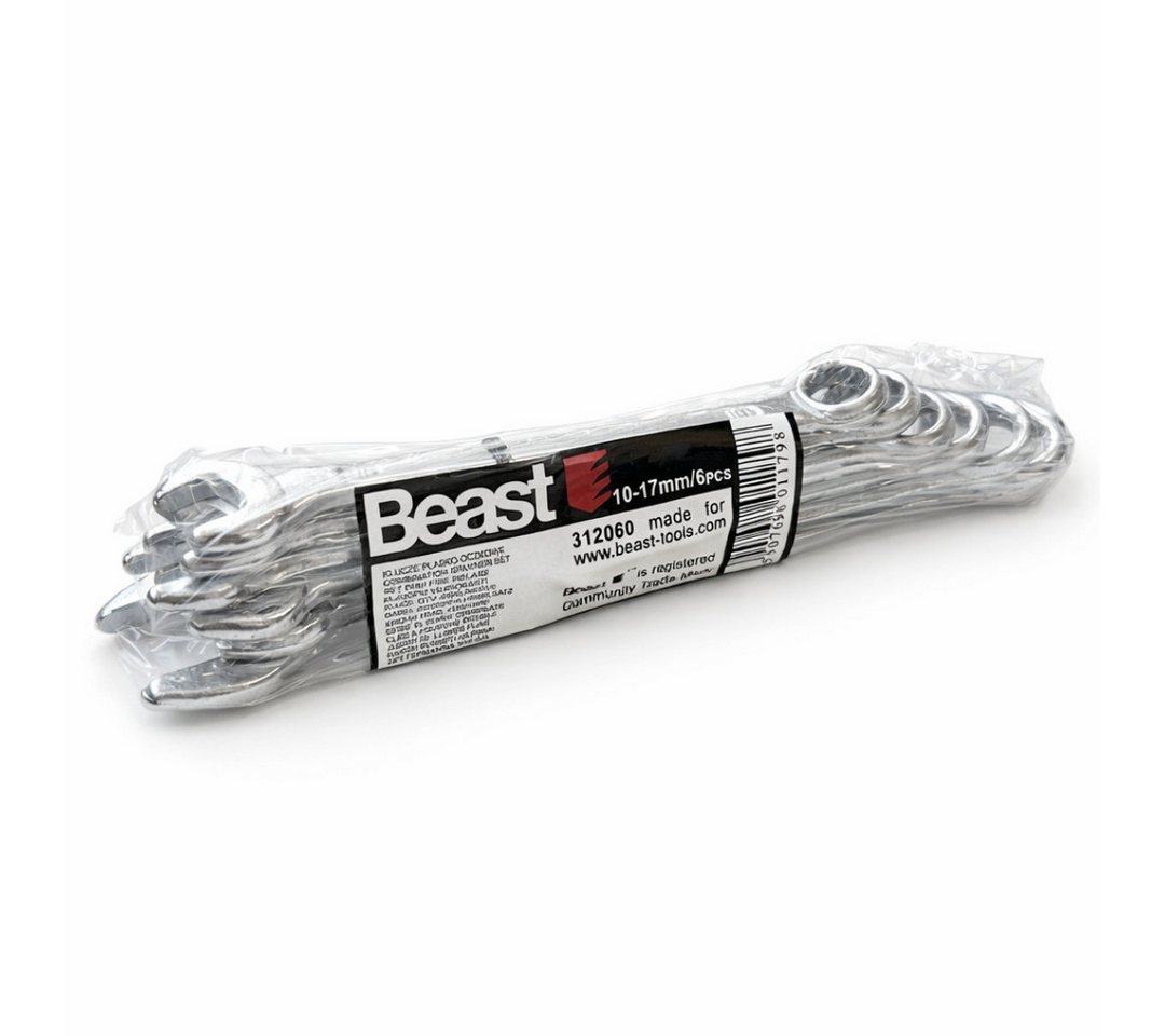 Beast Gabel- und Ringschlüssel Gabel Ringschlüsselsatz 6tlg Ring Maulschlüssel Set 10-17mm (Set, 6 St), 6-teilig, verchromte Oberfläche