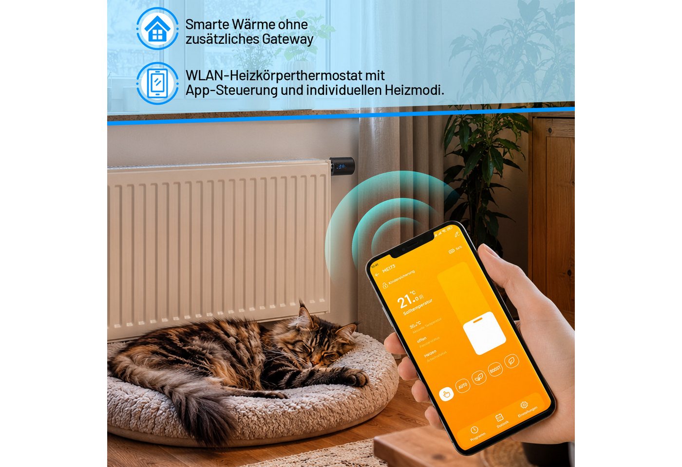 Clanmacy Heizkörperthermostat Smartes Thermostat WiFi, App-Steuerung, Smart Life/Tuya, Schwarz, 1er, (7 St) Bild 2