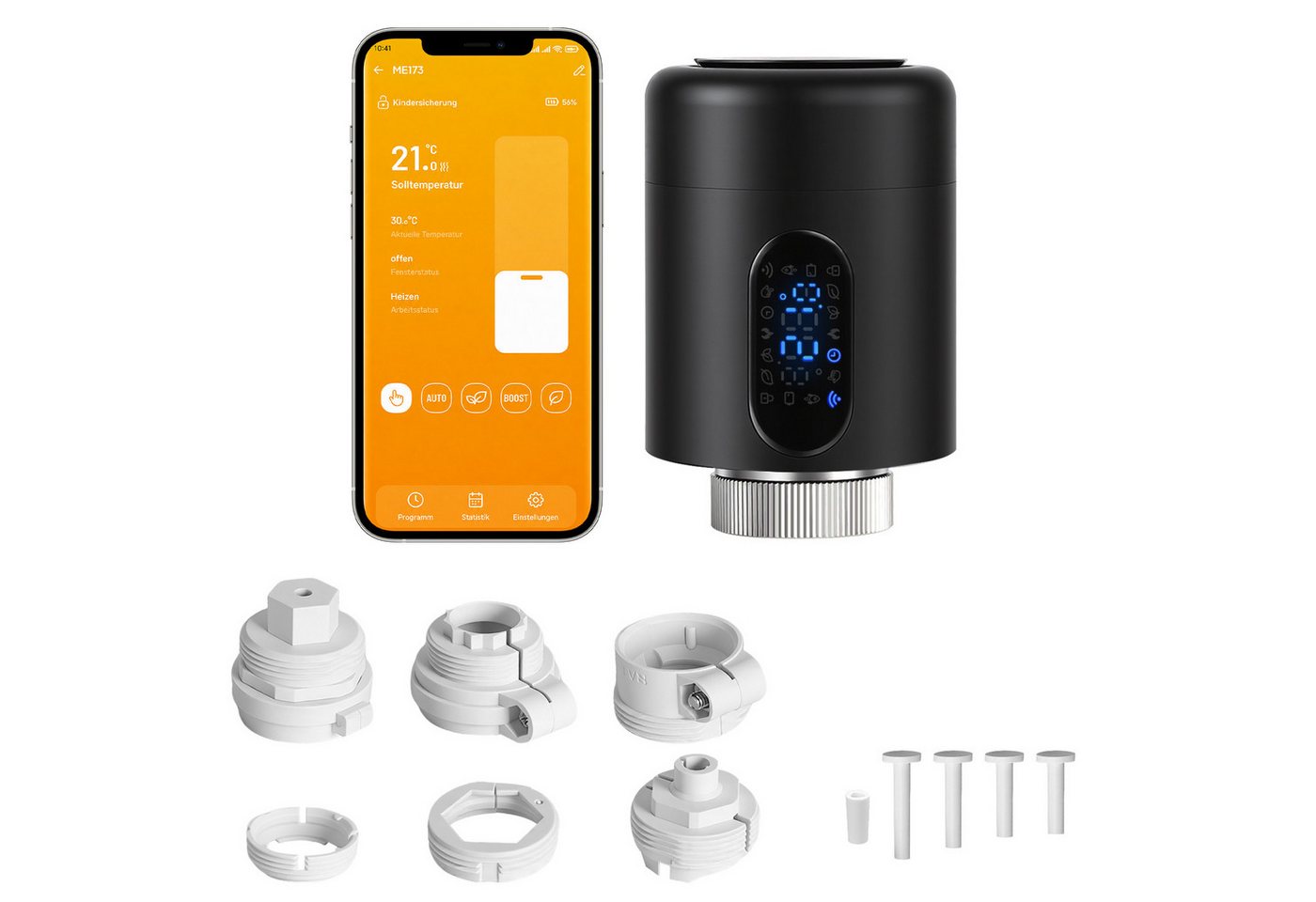 Clanmacy Heizkörperthermostat Smartes Thermostat WiFi, App-Steuerung, Smart Life/Tuya, Schwarz, 1er, (7 St) Bild 3