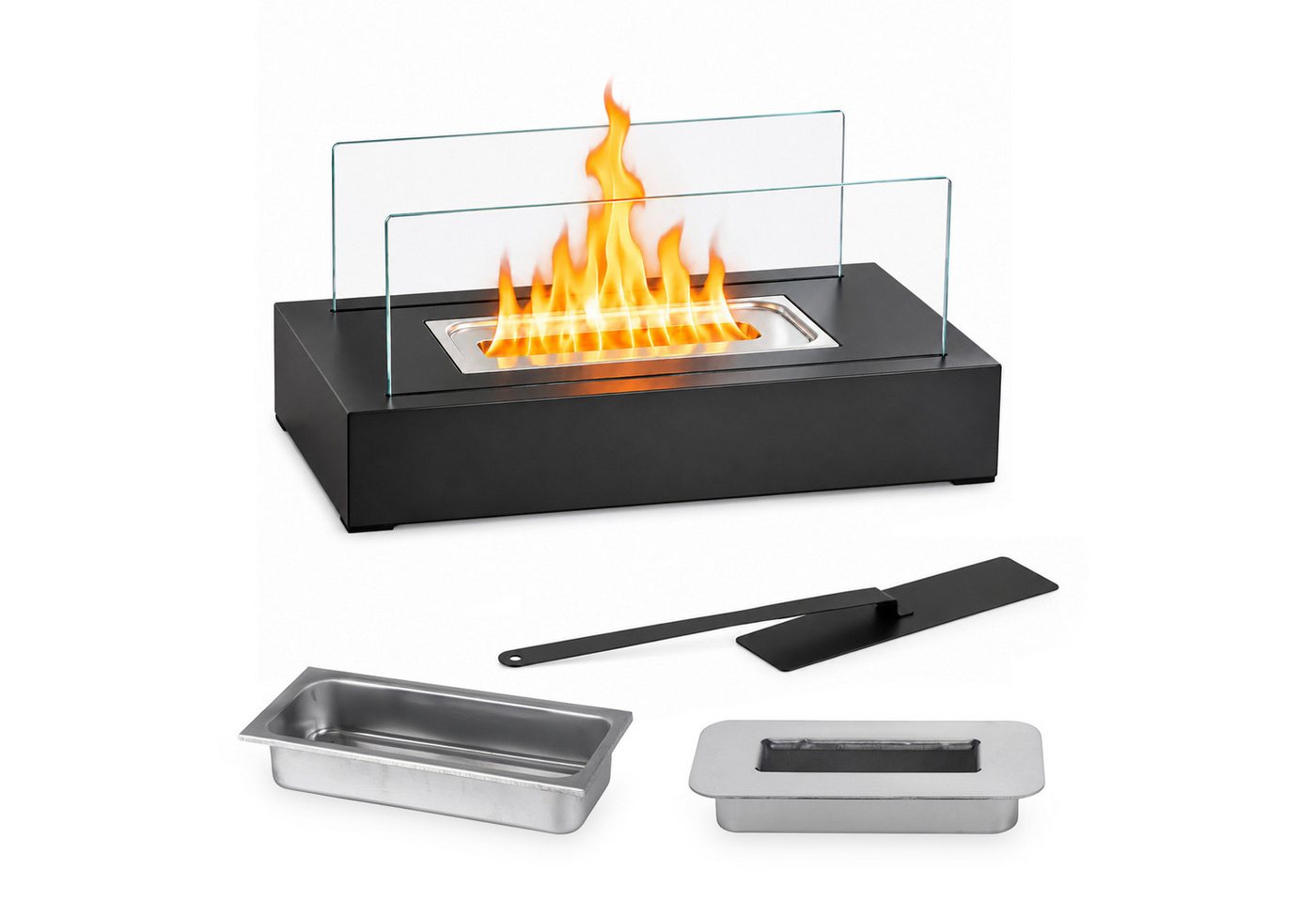 ZMH Tischfeuer Indoor Outdoor Tischkamin Ethanol Dekokamin Schwarz Edelstahl Glas, 250ml Brennvolumen, 2 hitzebeständige Gläser, Feuerlöschabdeckung Bild 3