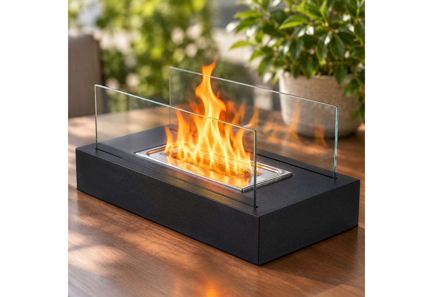 ZMH Tischfeuer Indoor Outdoor Tischkamin Ethanol Dekokamin Schwarz Edelstahl Glas, 250ml Brennvolumen, 2 hitzebeständige Gläser, Feuerlöschabdeckung Bild 5