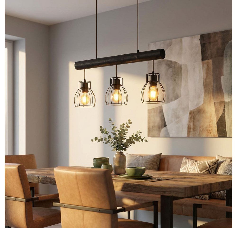 GLOBO LIGHTING Pendelleuchte, Leuchtmittel nicht inklusive, Vintage Pendelleuchte Holzstab Retro Hängelampe Holzleuchte Mit