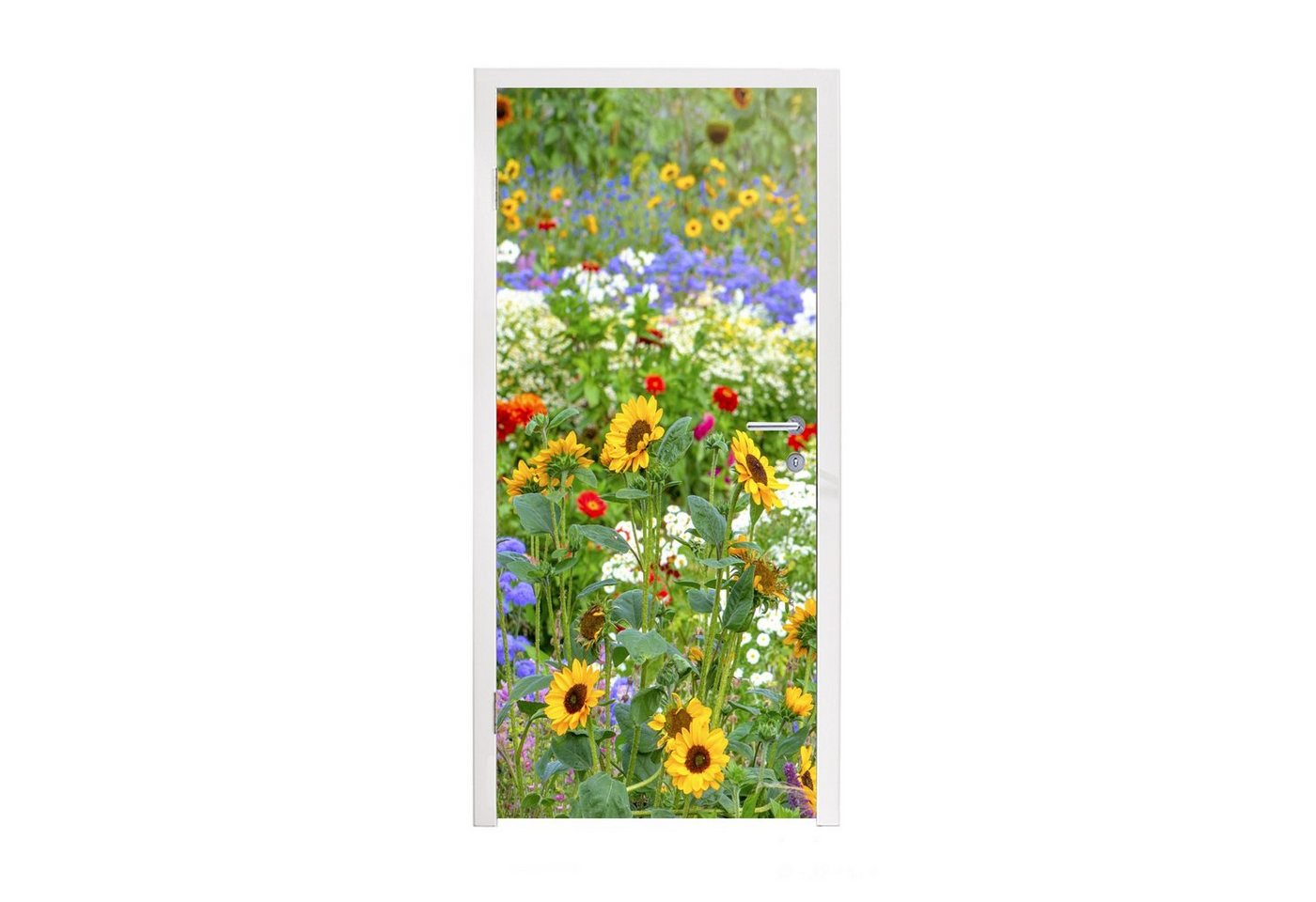 MuchoWow Türtapete Ziergras mit verschiedenen Blumen, Matt, bedruckt, (1 St), Selbstklebende Tapete, Folie für Möbel, 75x205 cm Bild 4